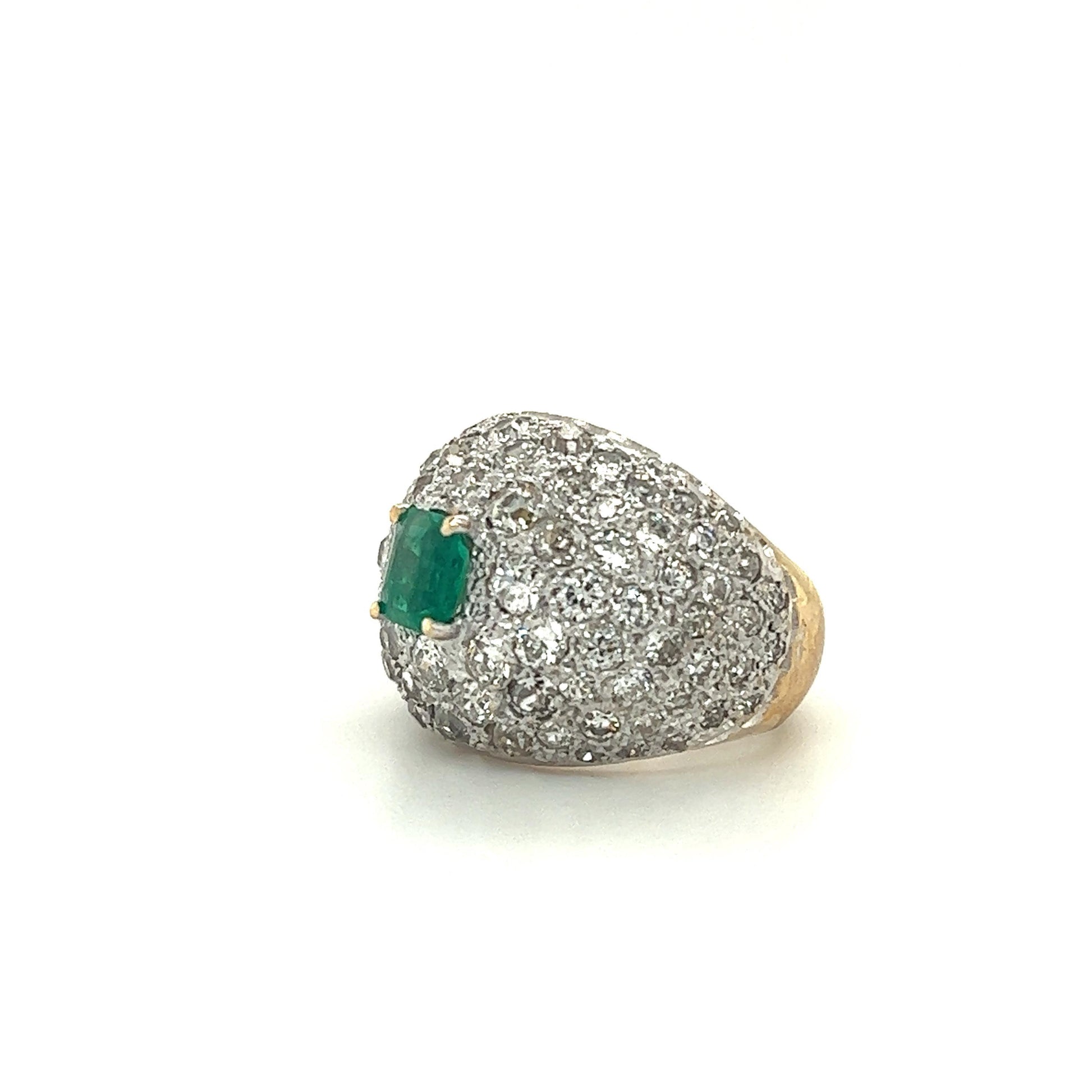 Art Deco Diamond & Colombian Emerald Dome Ring in Platinum & Gold