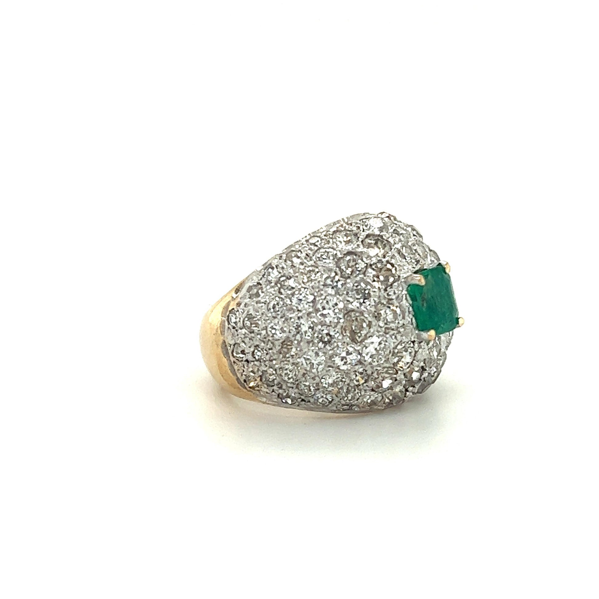 Art Deco Diamond & Colombian Emerald Dome Ring in Platinum & Gold