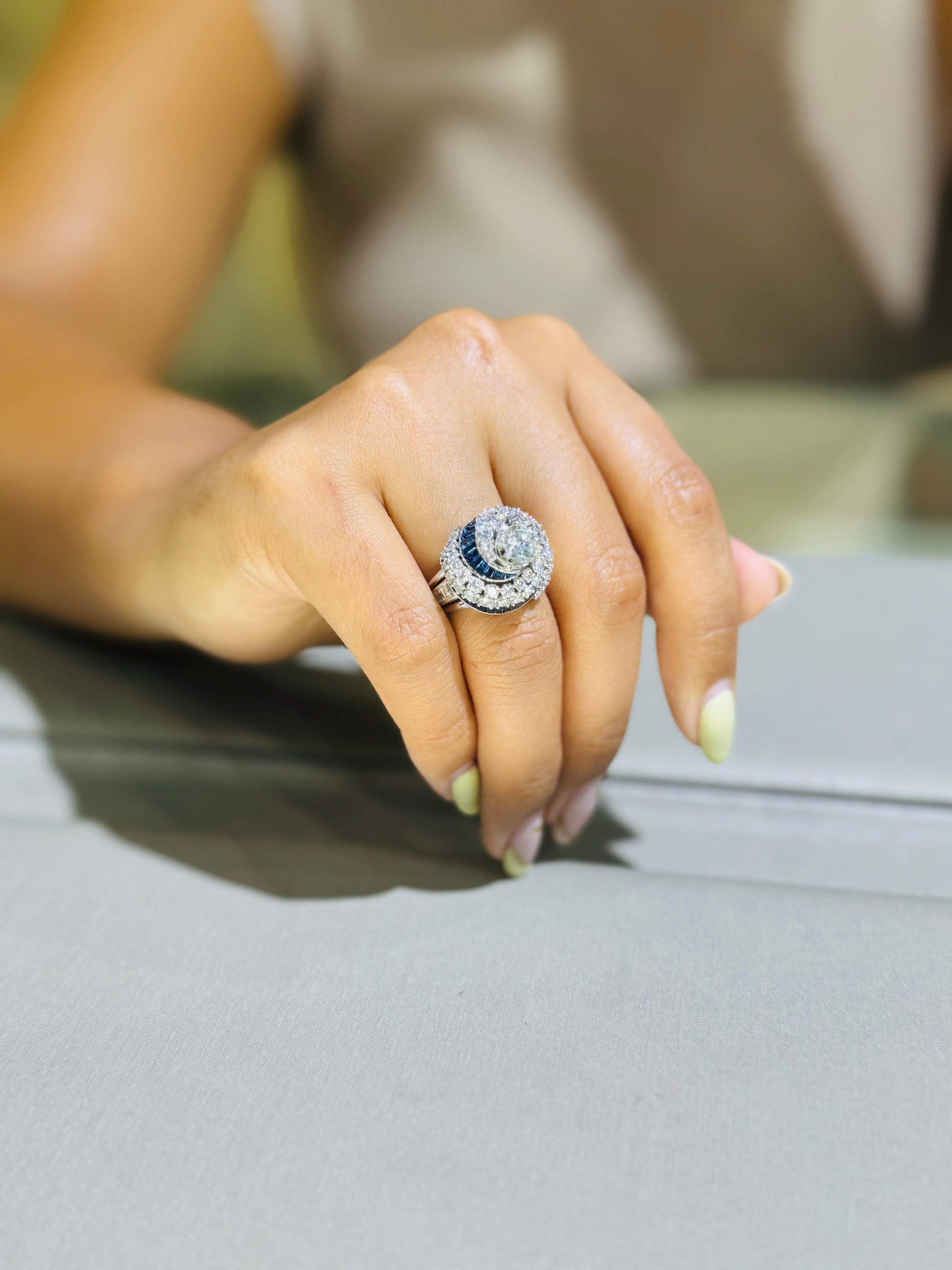 Art Deco Diamond & Sapphire Swirling Ballerina Ring Platinum 4.50 Carat