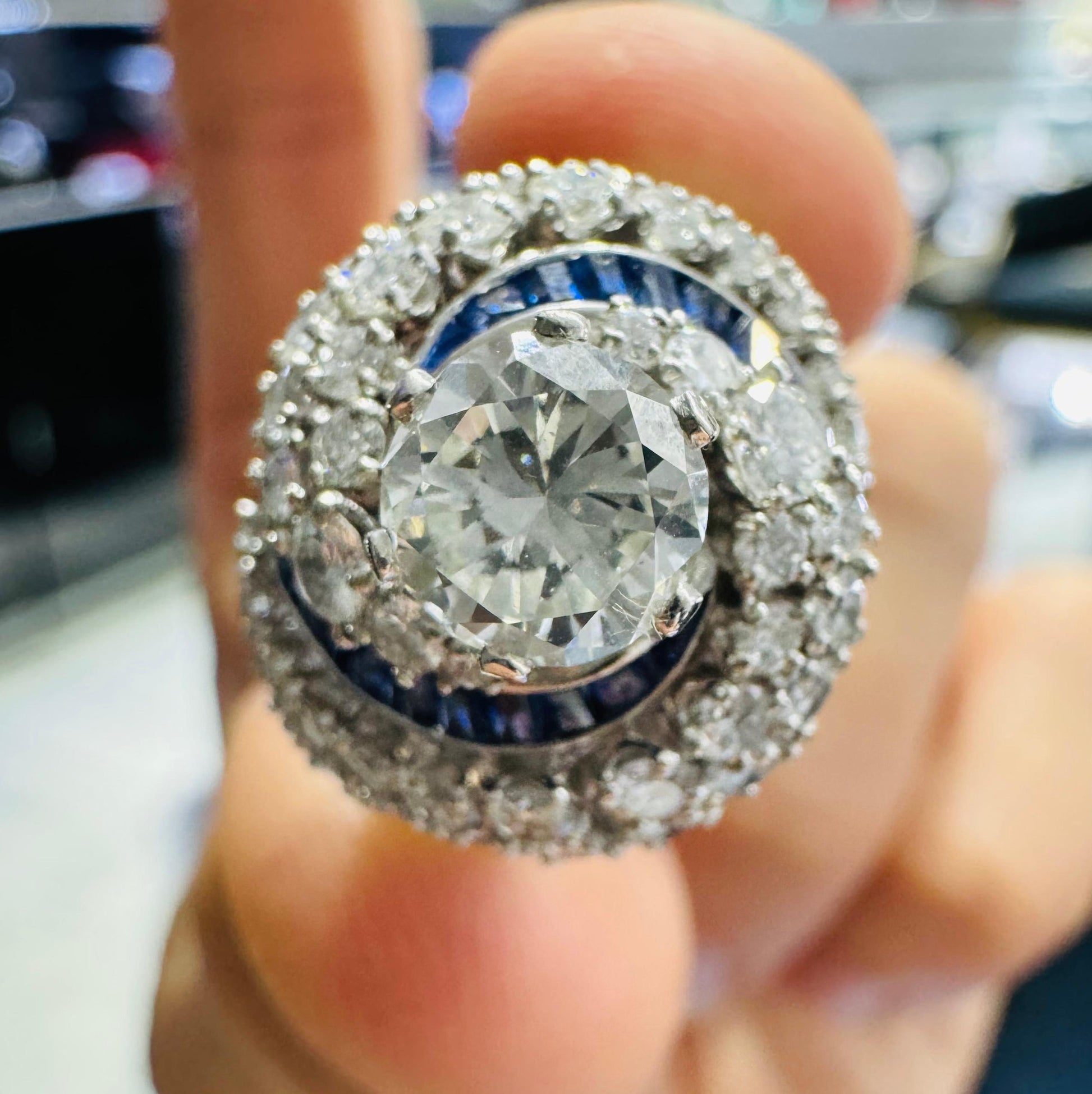Art Deco Diamond & Sapphire Swirling Ballerina Ring Platinum 4.50 Carat