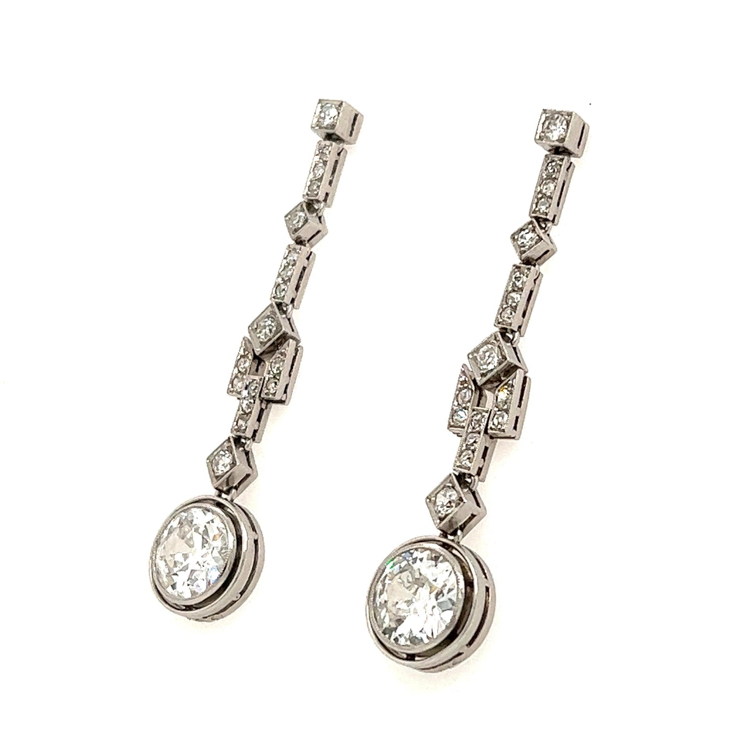 Art Deco French Made Diamond Dangling Platinum Earrings