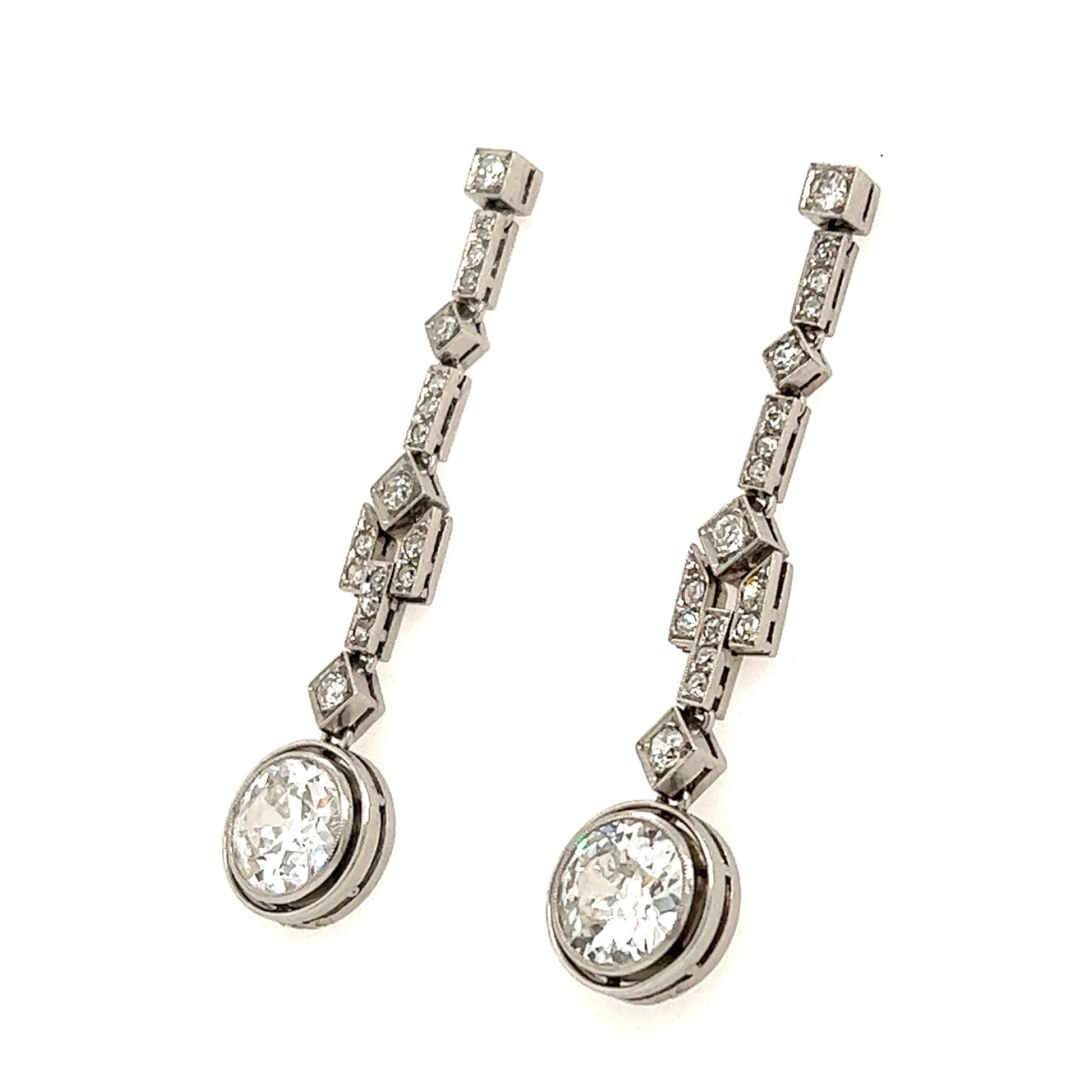 Art Deco French Made Diamond Dangling Platinum Earrings