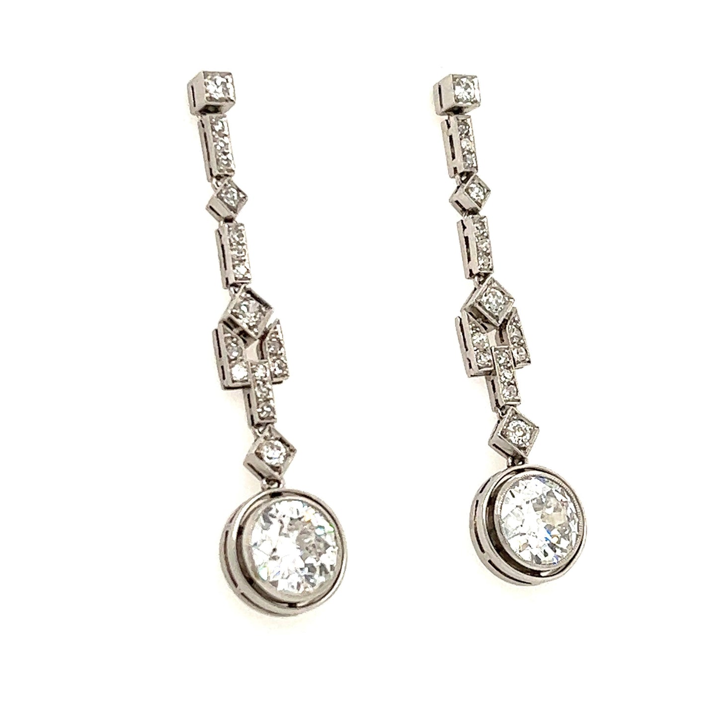 Art Deco French Made Diamond Dangling Platinum Earrings