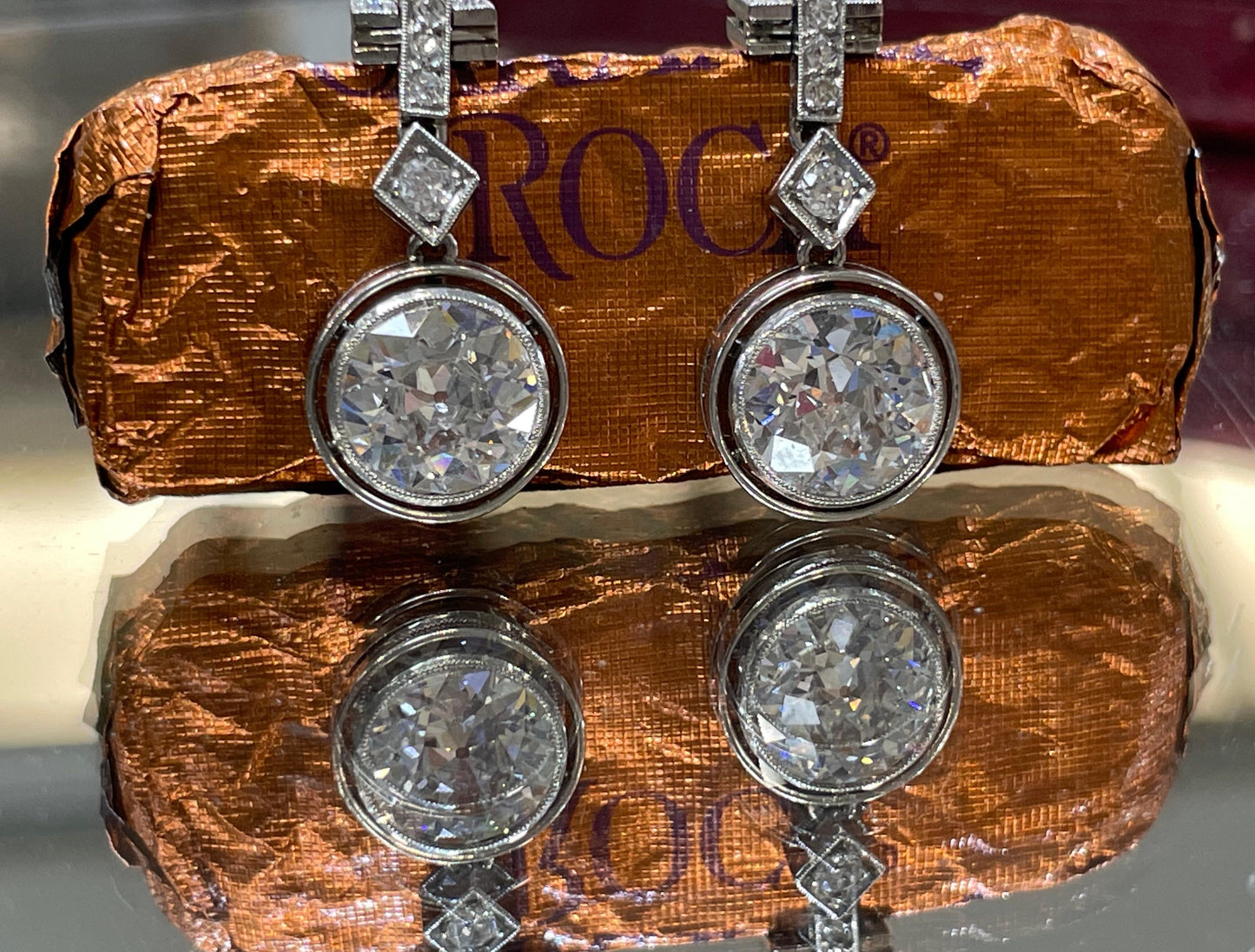 Art Deco French Made Diamond Dangling Platinum Earrings