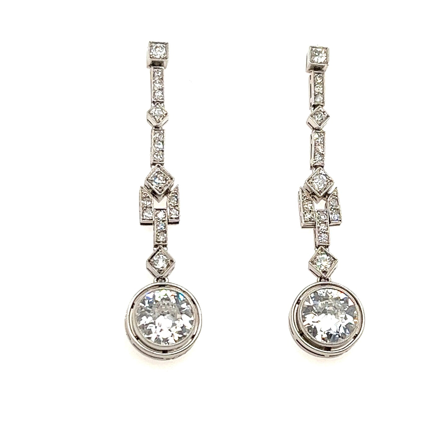 Art Deco French Made Diamond Dangling Platinum Earrings