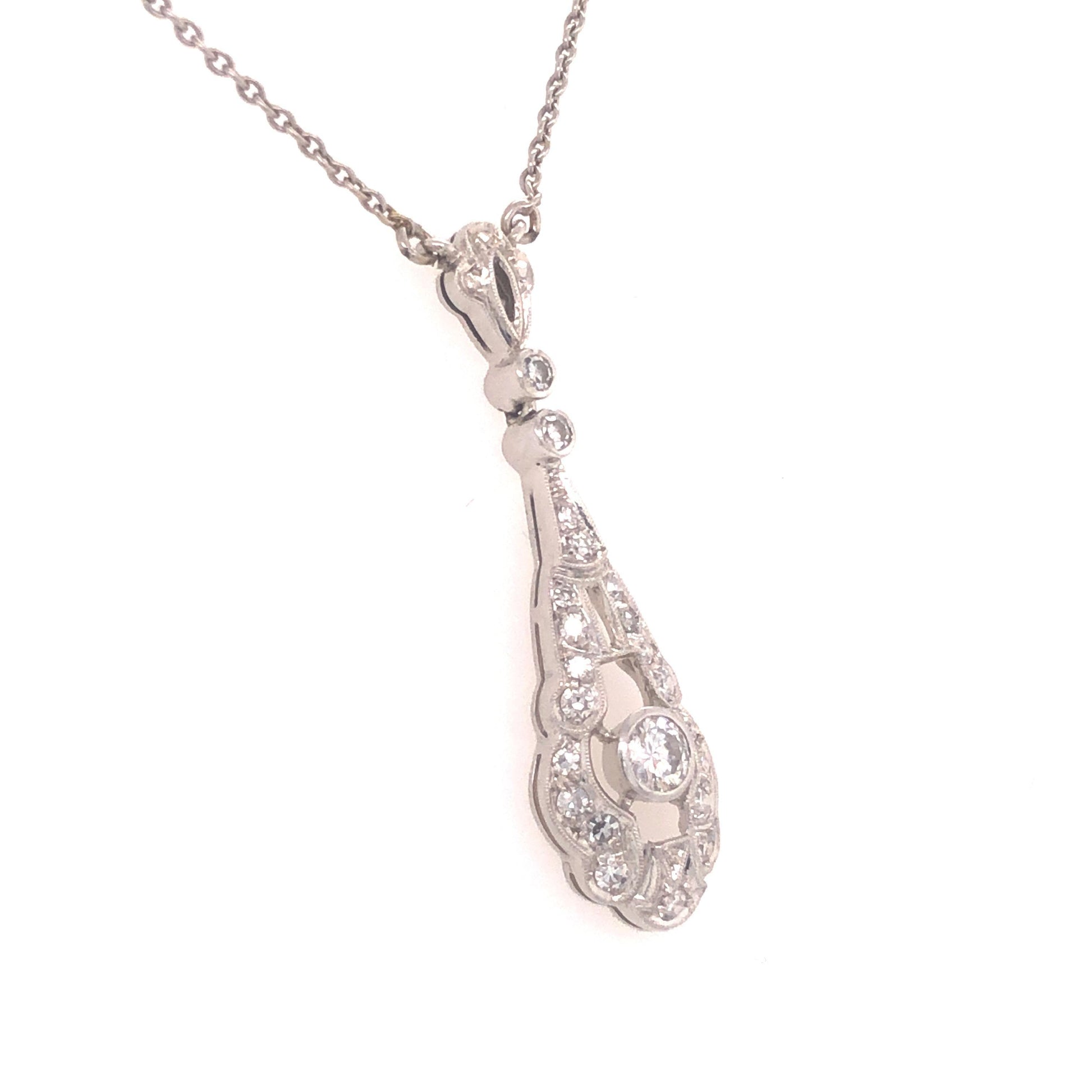 Art Deco Style Diamond Pendant Necklace 18 Karat White Gold