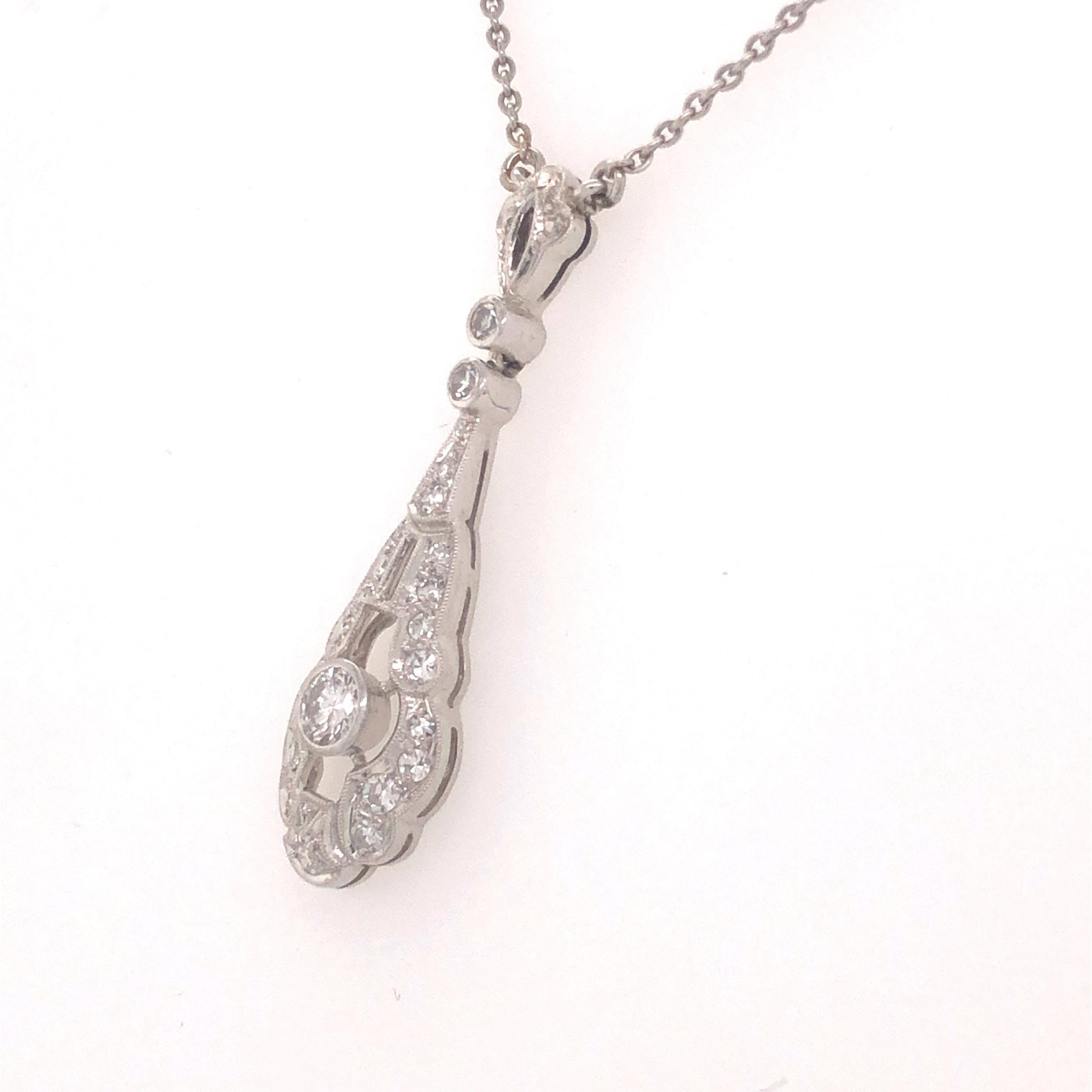 Art Deco Style Diamond Pendant Necklace 18 Karat White Gold