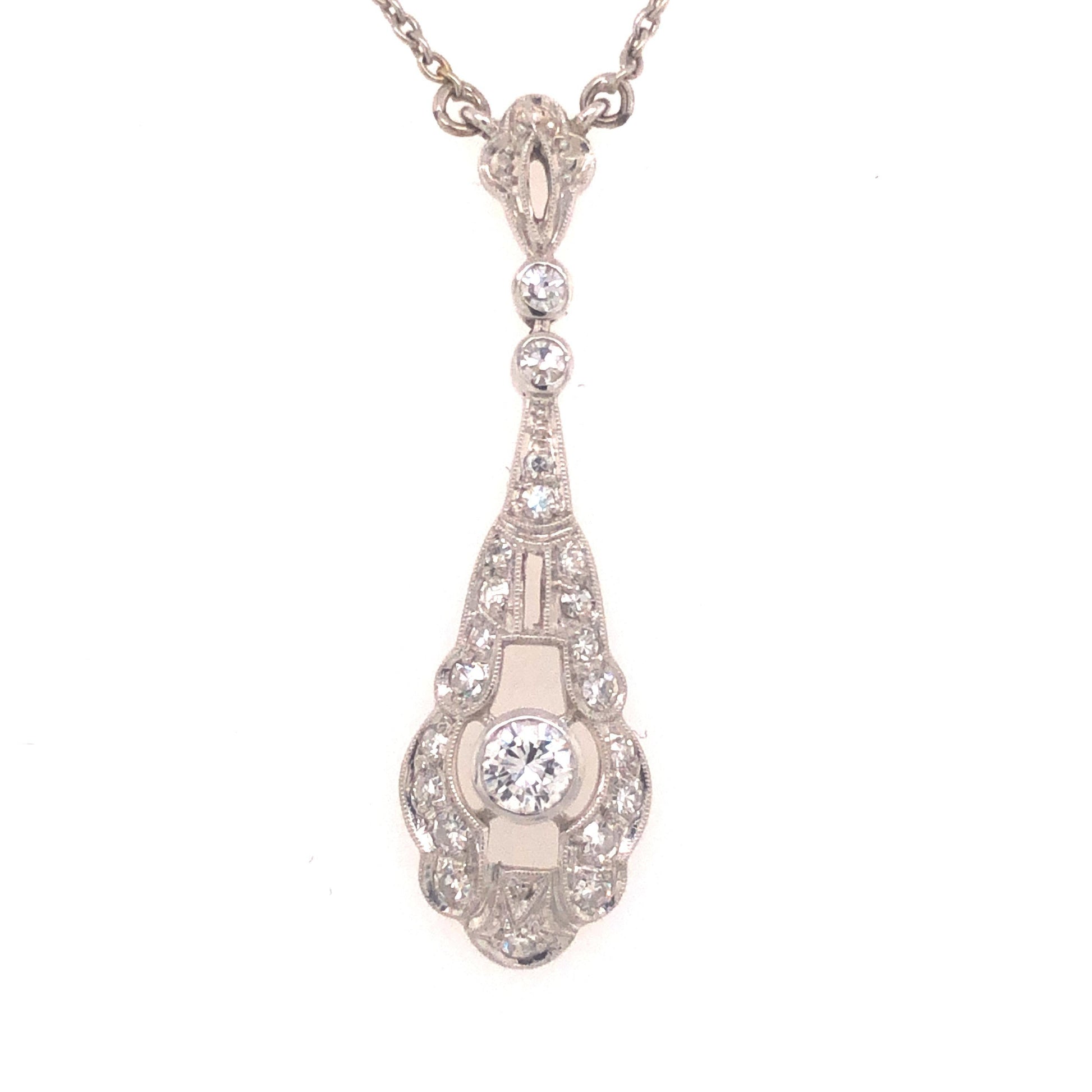 Art Deco Style Diamond Pendant Necklace 18 Karat White Gold