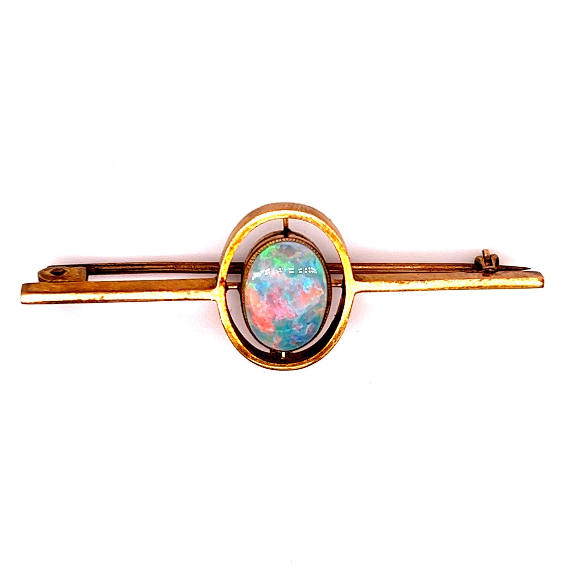 Art Nouveau Black Opal Yellow Gold Pin