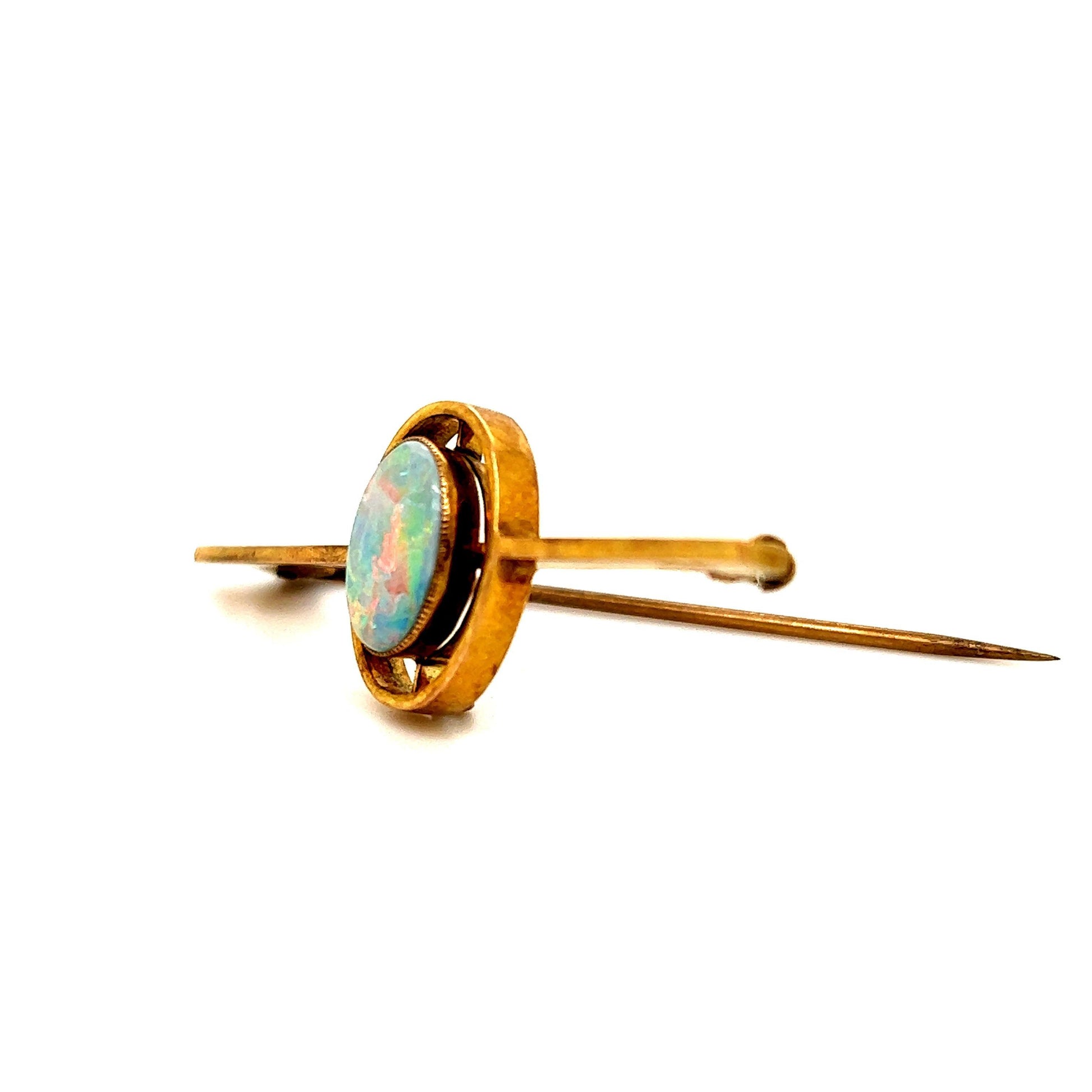 Art Nouveau Black Opal Yellow Gold Pin
