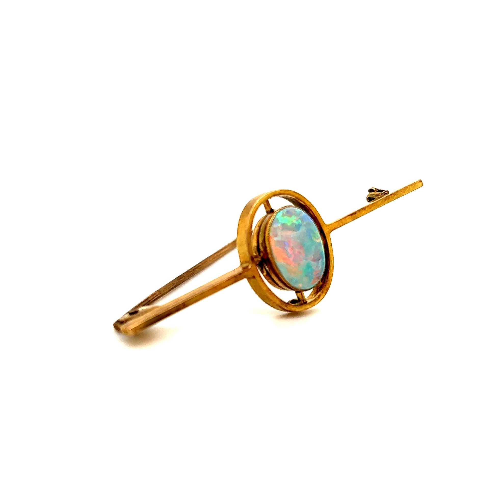 Art Nouveau Black Opal Yellow Gold Pin