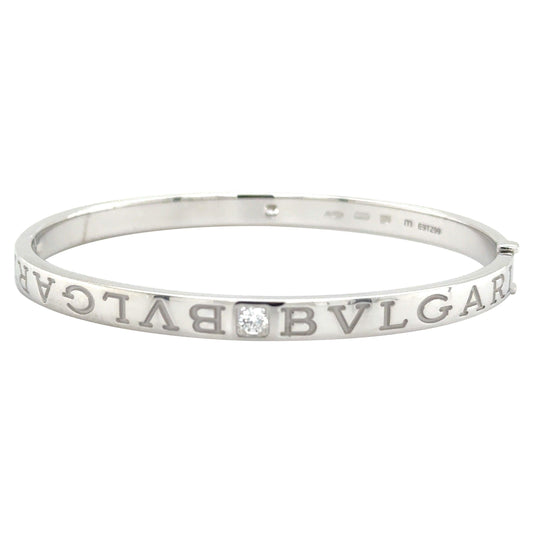 Bvlgari Bvlgari Bangle Bracelet 18K White Gold 2 Diamonds Size M