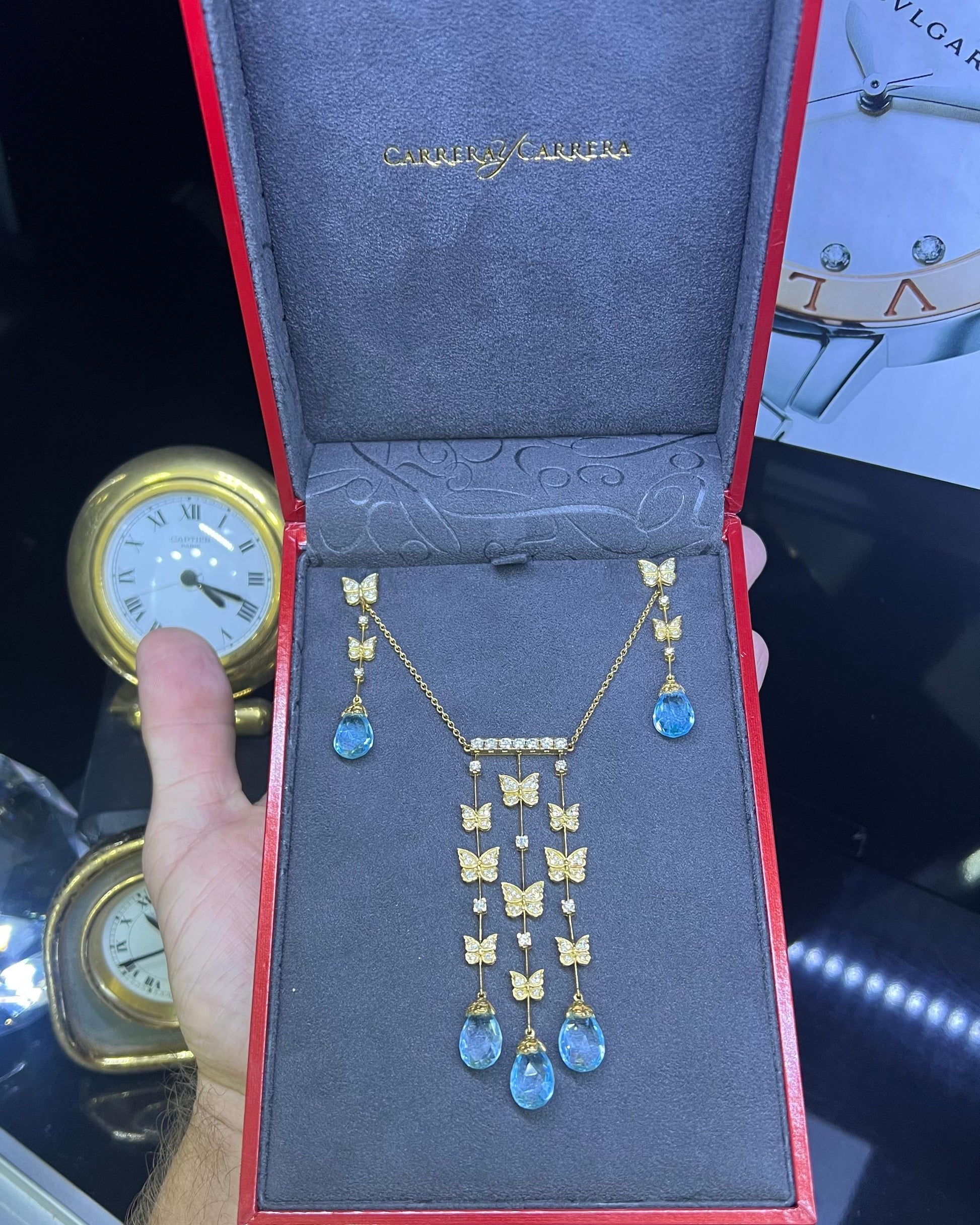 Carrera Y Carrera Baile Mariposa Butterfly Diamond Topaz 18k Necklace & Earrings