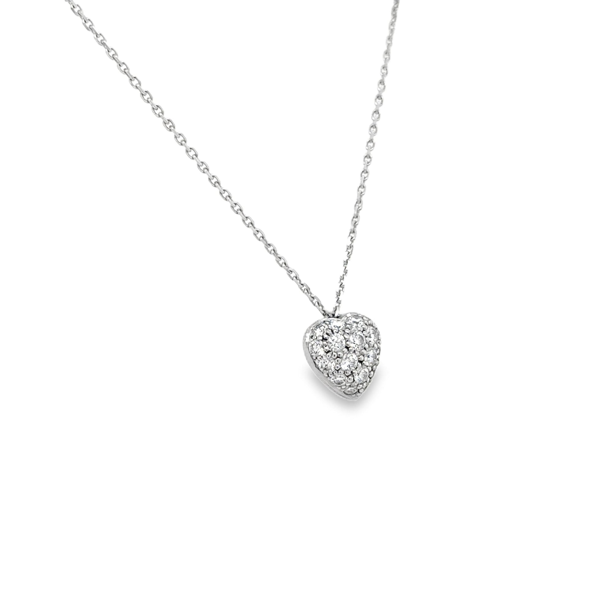 Cartier Heart Shaped Pendant Pave Diamond 18k White Gold Necklace