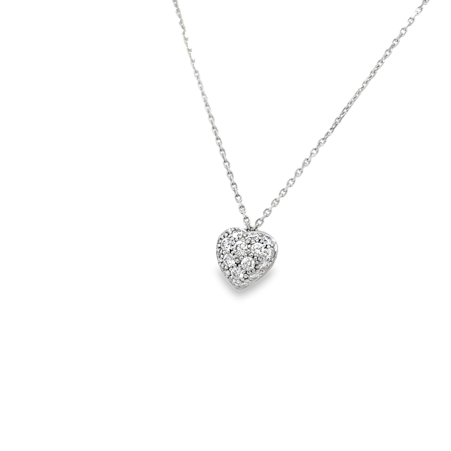 Cartier Heart Shaped Pendant Pave Diamond 18k White Gold Necklace