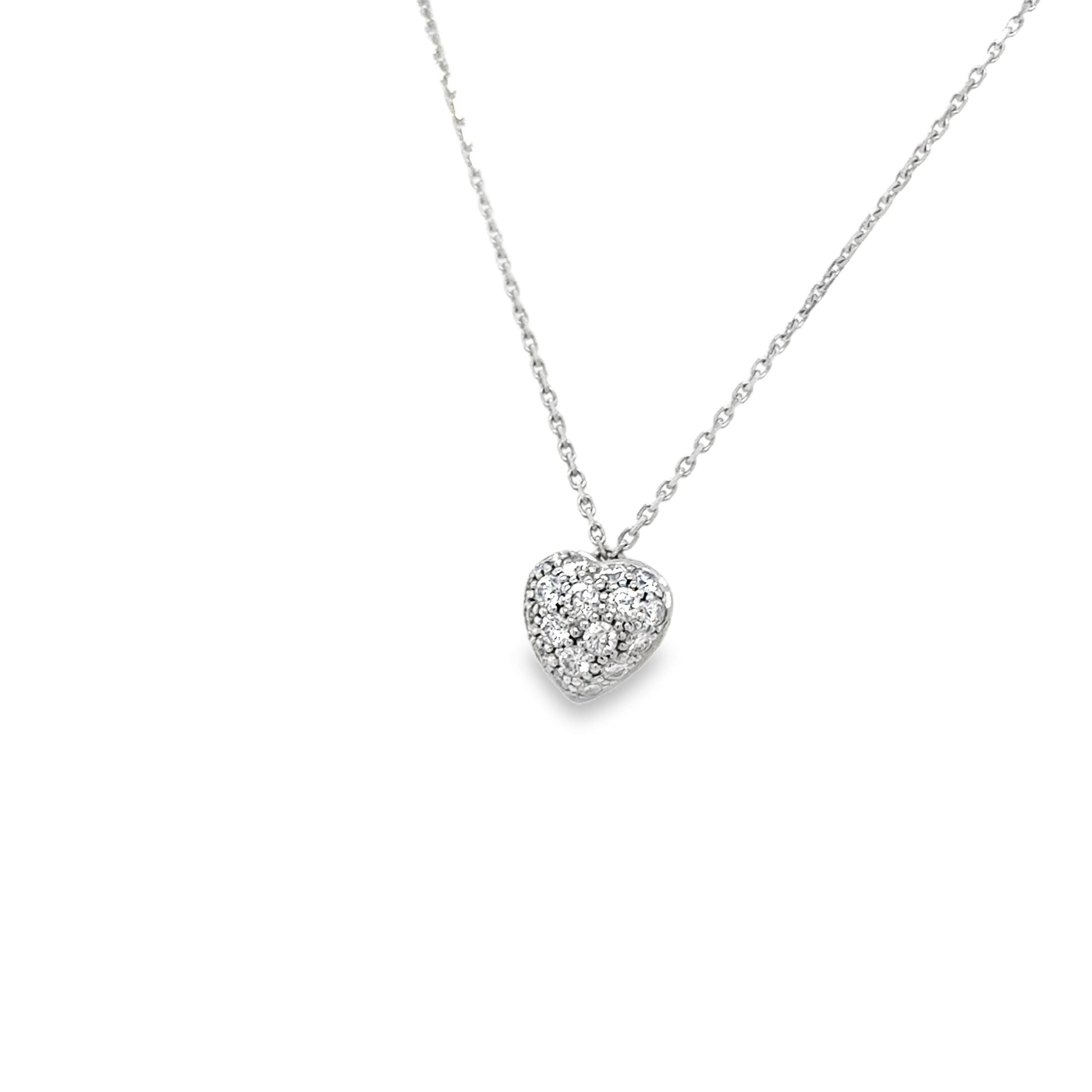 Cartier Heart Shaped Pendant Pave Diamond 18k White Gold Necklace