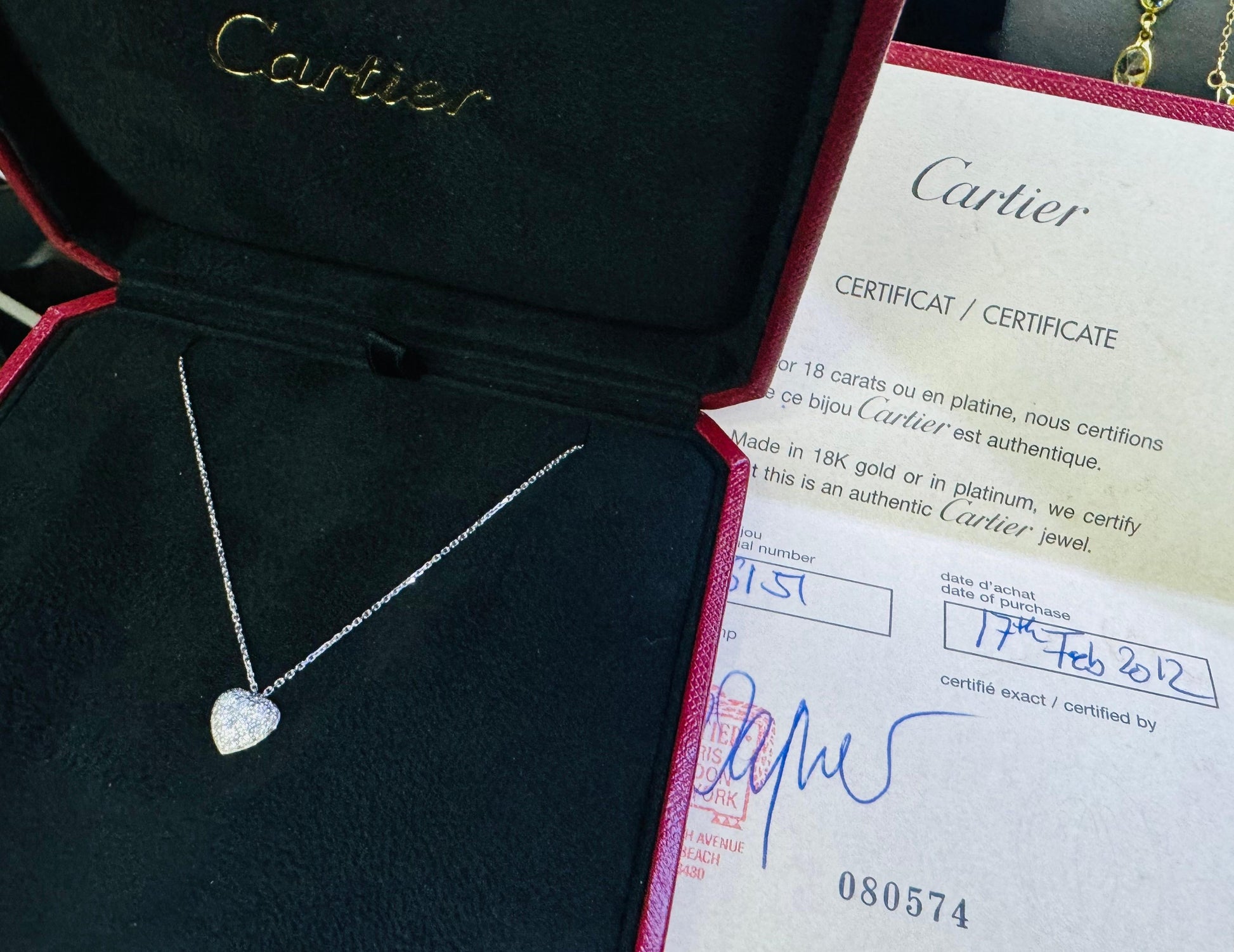 Cartier Heart Shaped Pendant Pave Diamond 18k White Gold Necklace