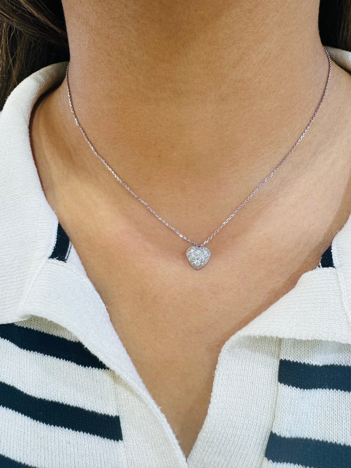 Cartier Heart Shaped Pendant Pave Diamond 18k White Gold Necklace