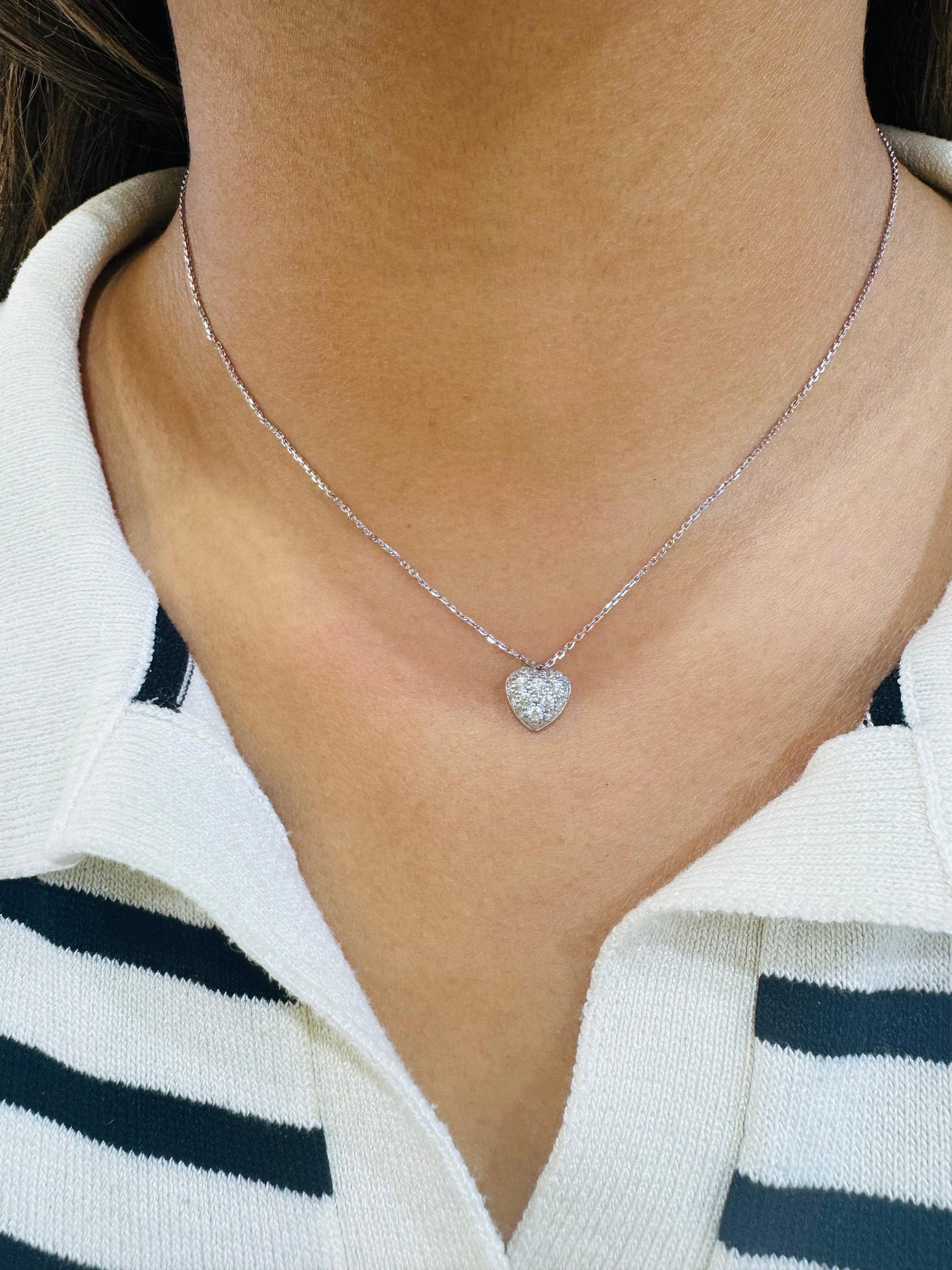 Cartier Heart Shaped Pendant Pave Diamond 18k White Gold Necklace