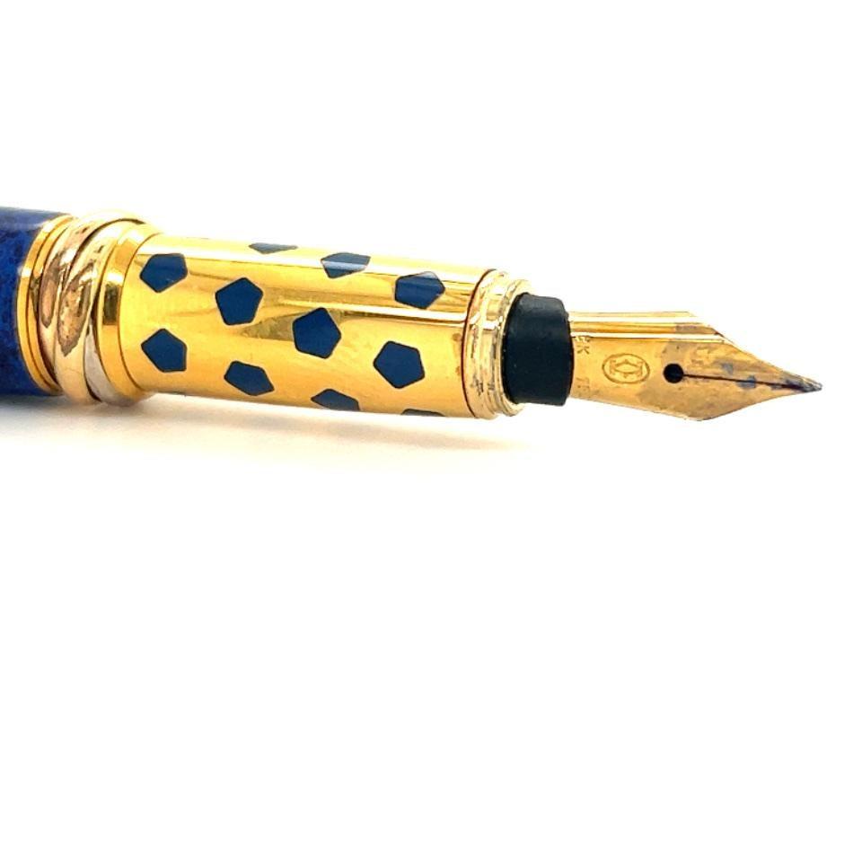 Cartier Panther Marble Blue Lacquer & Gold Plated Fountain Pen 1990 Box & Papers
