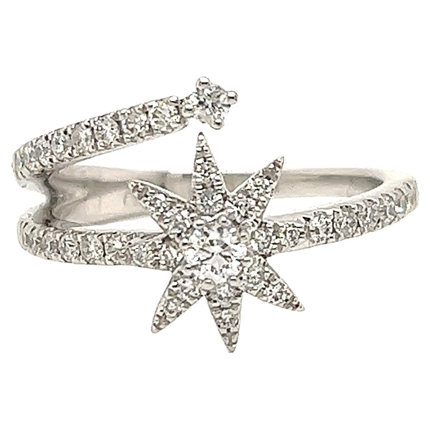 Diamond Shooting Star 18k White Gold Double Band Ring