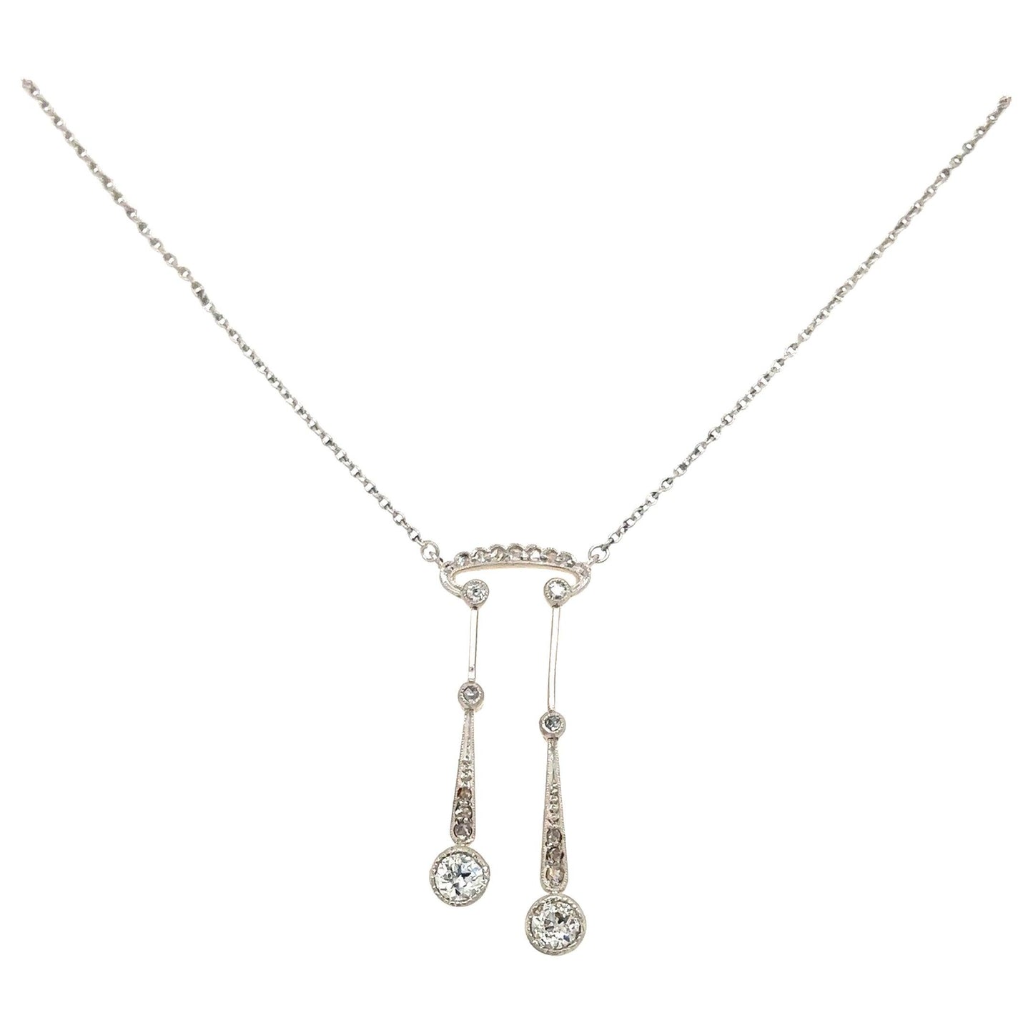 Edwardian Dangling Diamond Necklace 18k White Gold