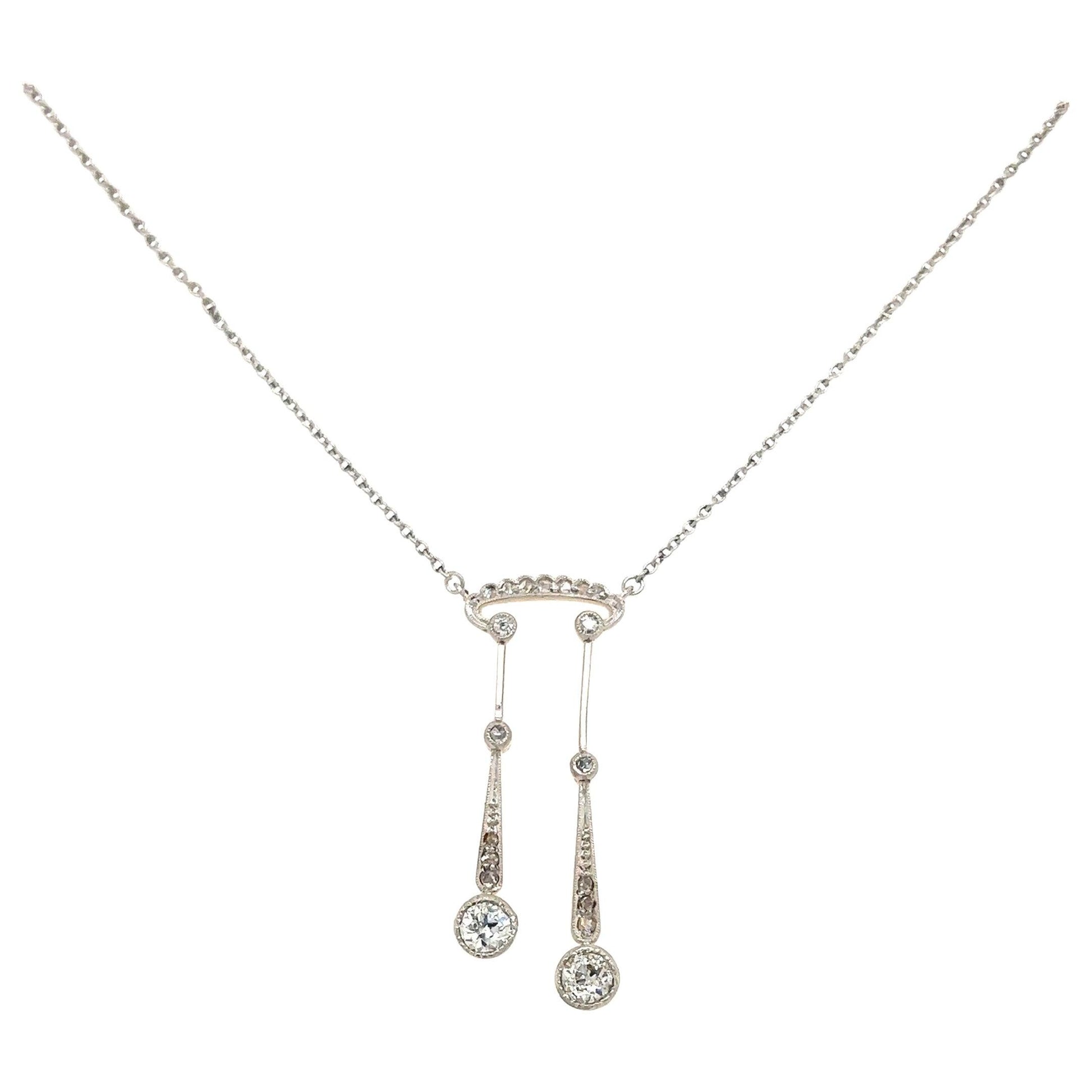 Edwardian Dangling Diamond Necklace 18k White Gold