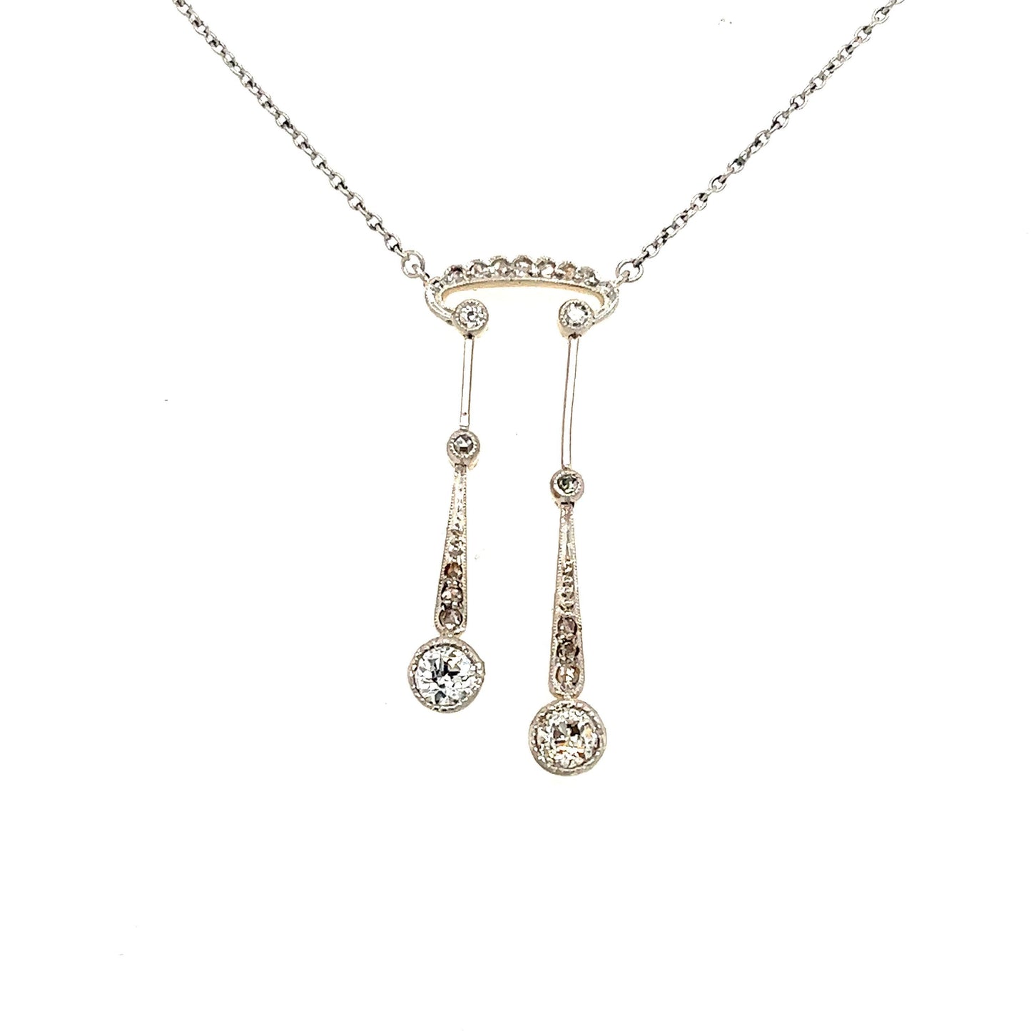 Edwardian Dangling Diamond Necklace 18k White Gold