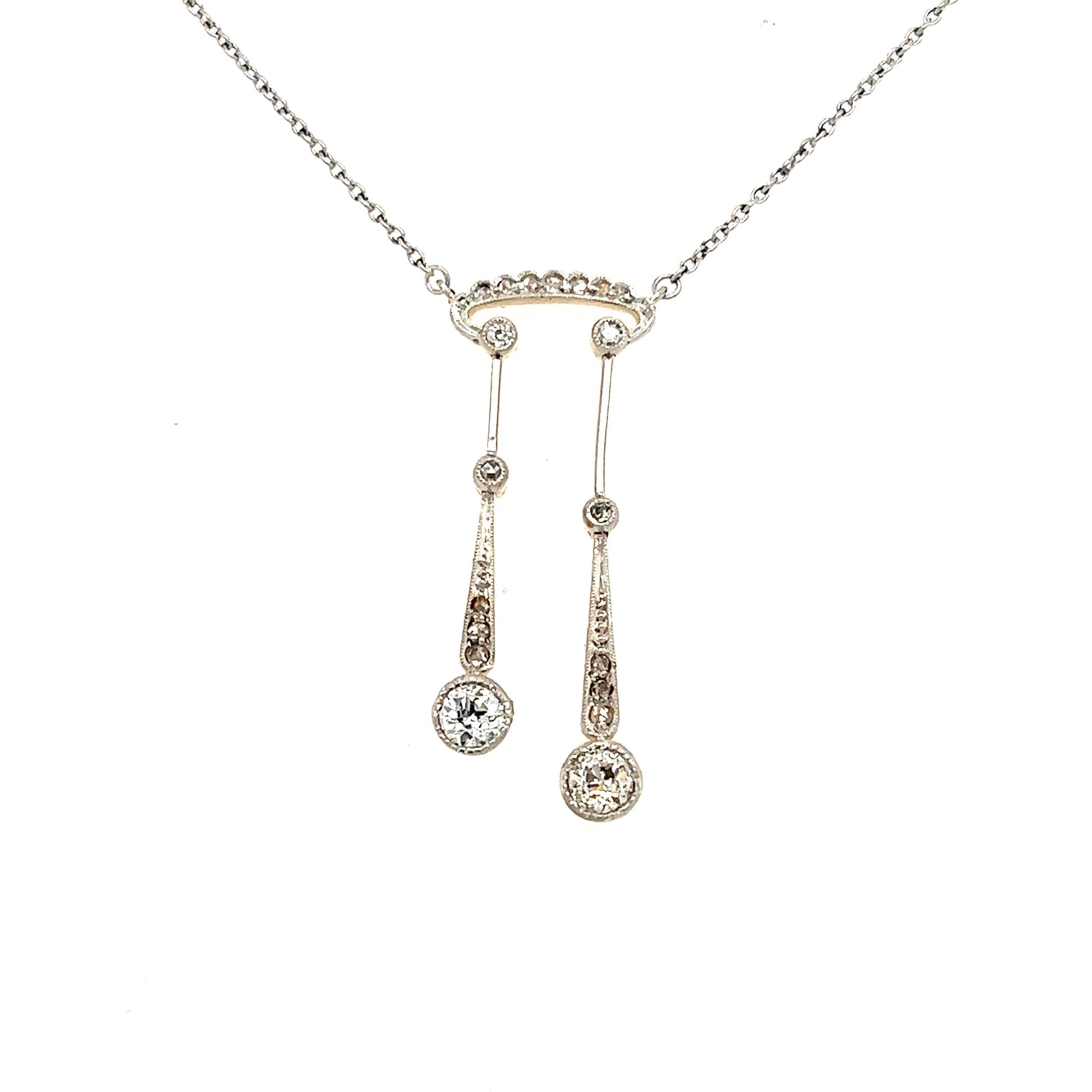 Edwardian Dangling Diamond Necklace 18k White Gold
