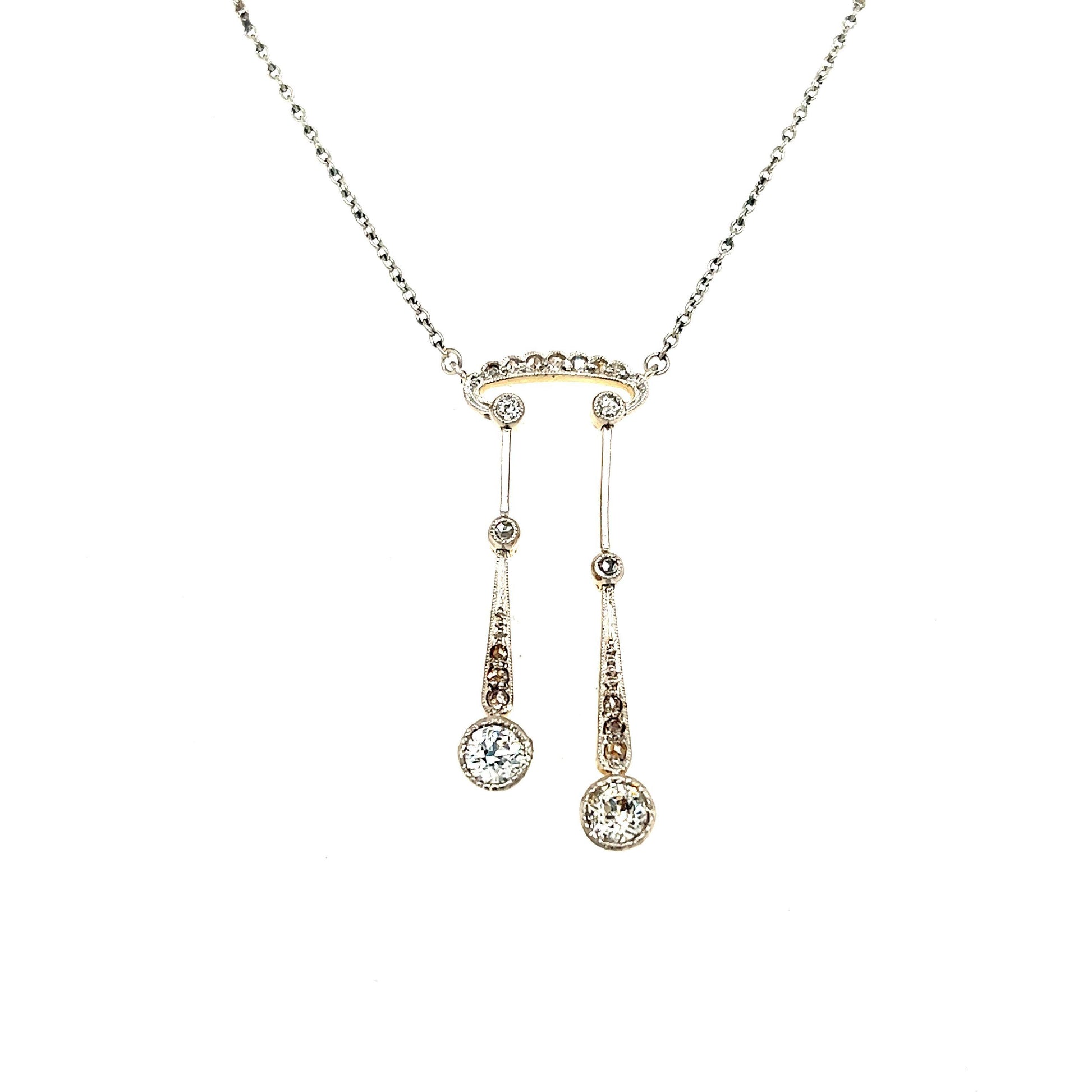 Edwardian Dangling Diamond Necklace 18k White Gold