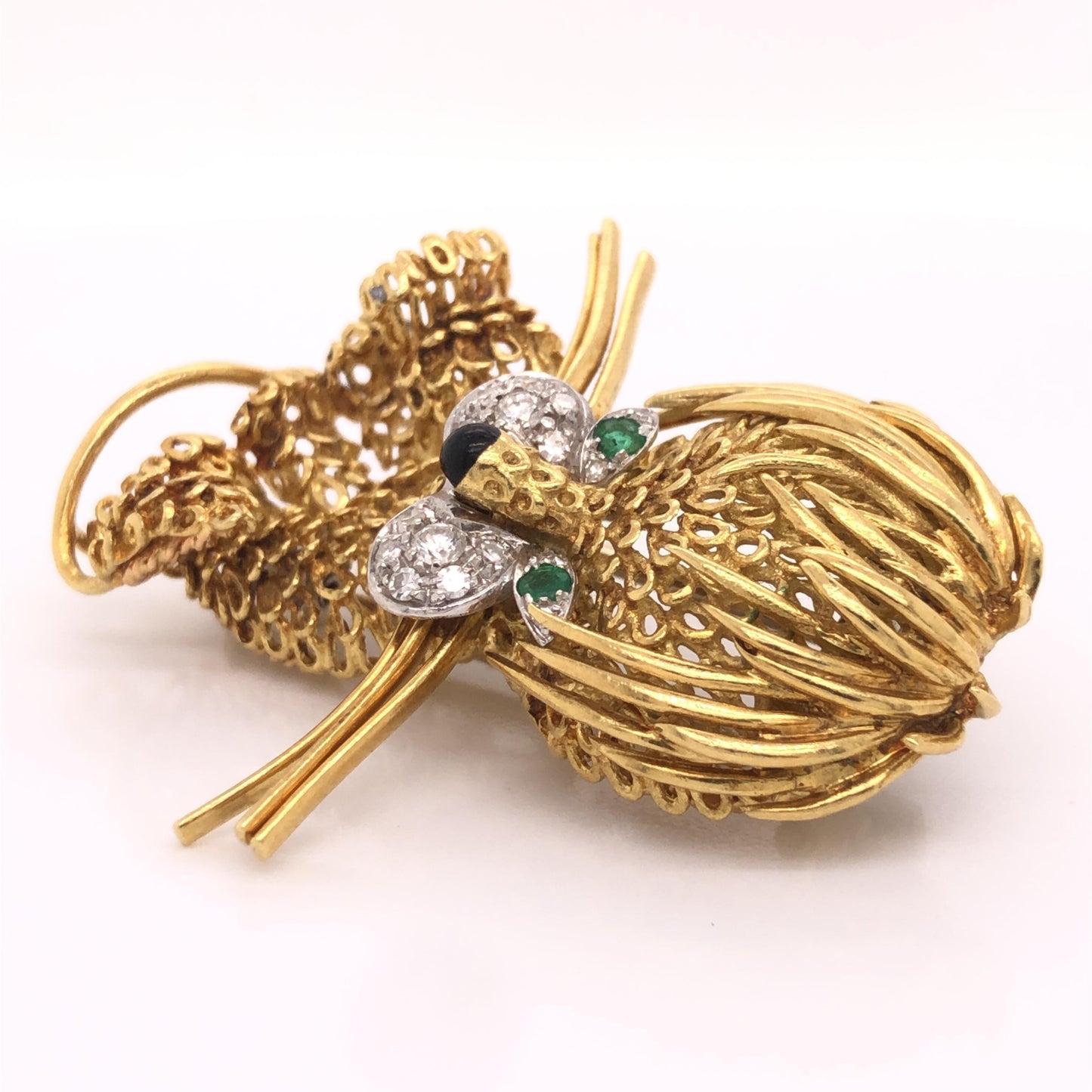 Emerald Diamond & Enamel Lion Ébouriffe Brooch 18k Yellow Gold