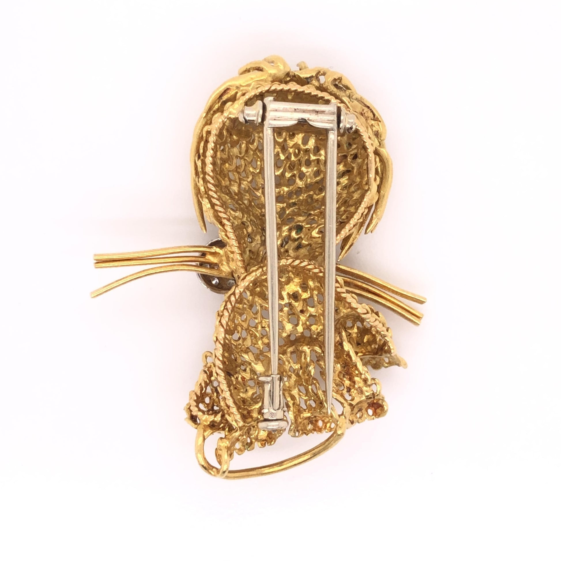 Emerald Diamond & Enamel Lion Ébouriffe Brooch 18k Yellow Gold