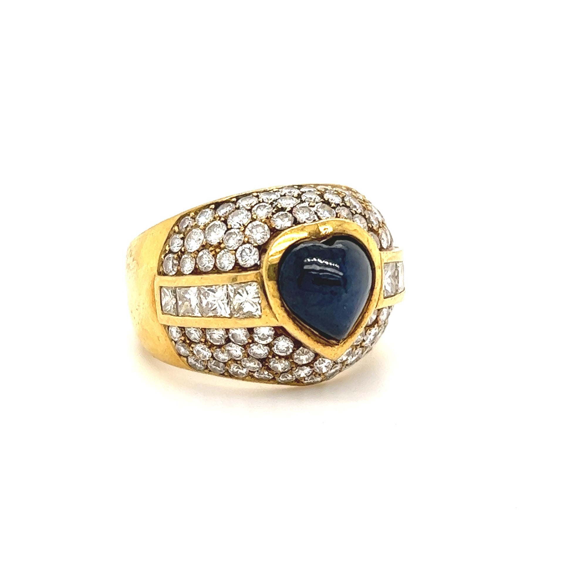 Estate 18k Yellow Gold Sapphire & Diamond Cocktail Ring
