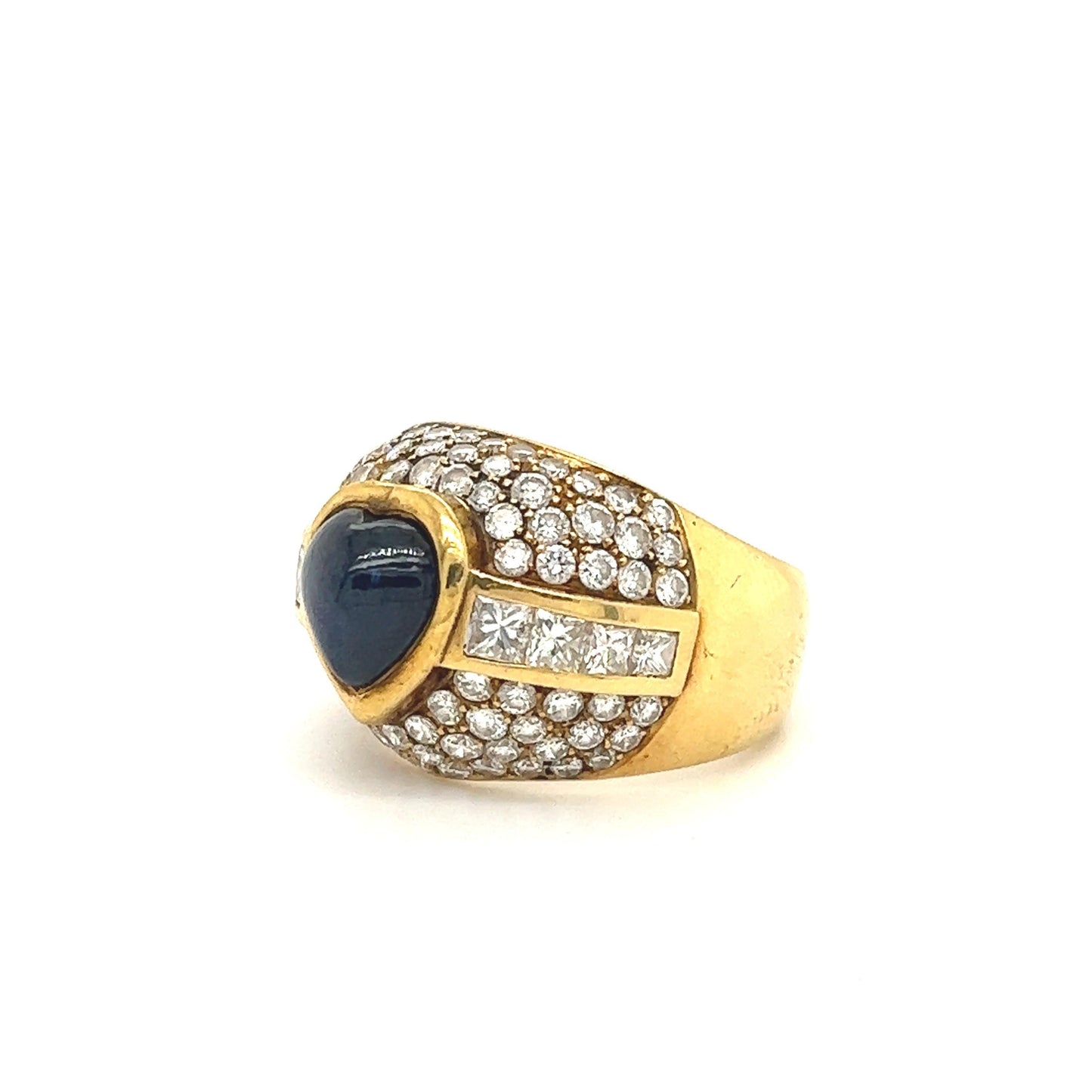 Estate 18k Yellow Gold Sapphire & Diamond Cocktail Ring