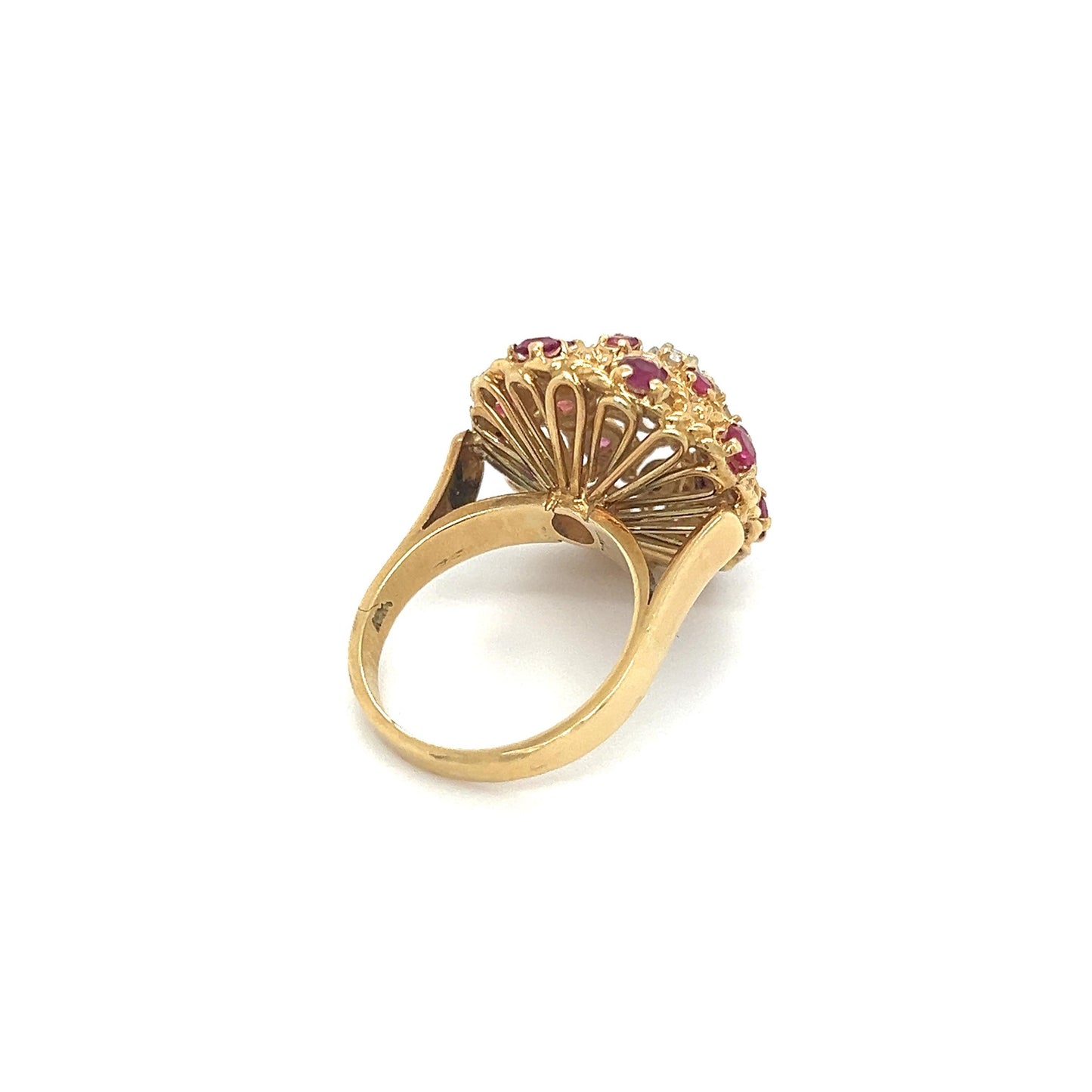 Estate Diamond & Ruby Gemstone Bombe Ring 18k Yellow Gold