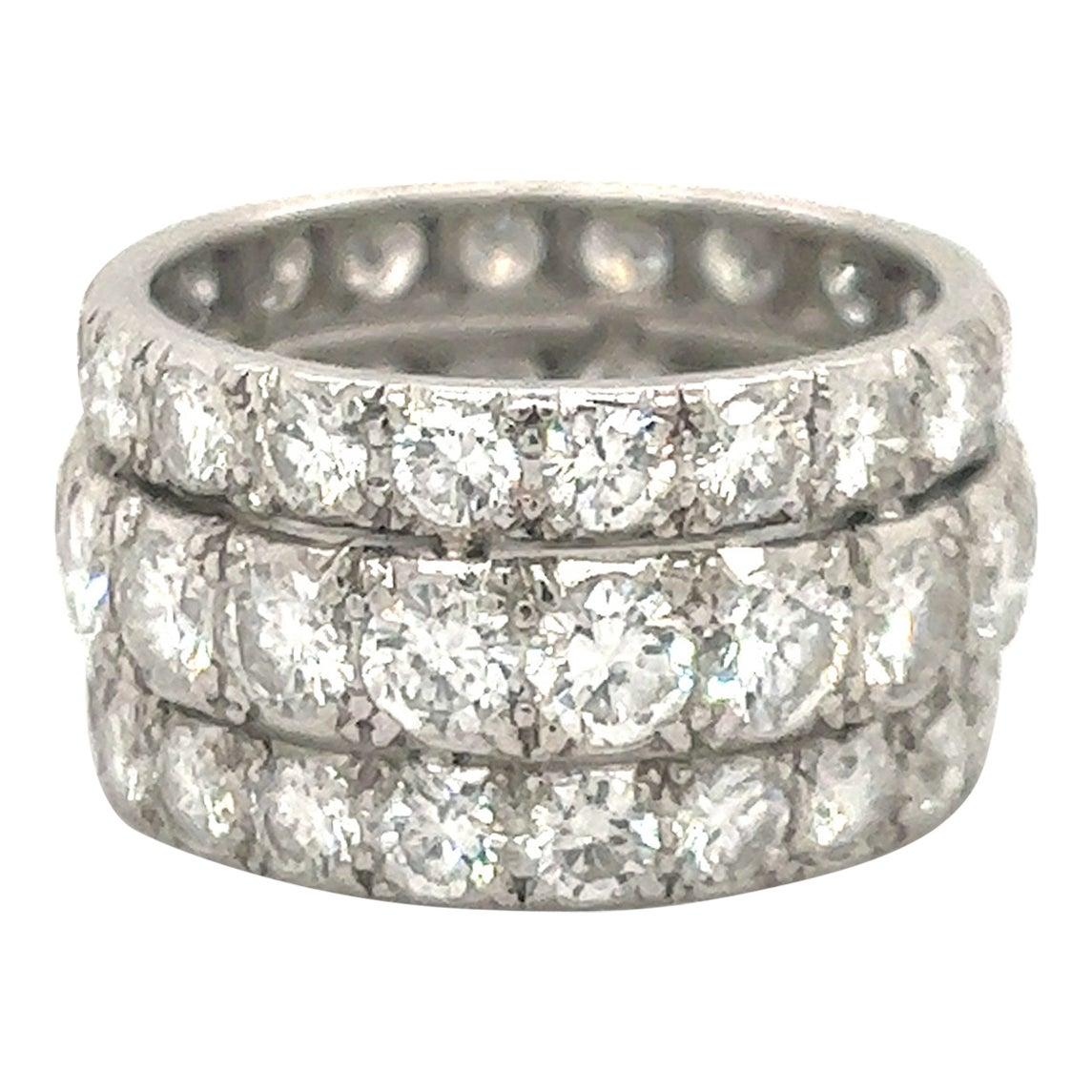Estate Diamond Wide Band Platinum Ring 6.40 Ct.