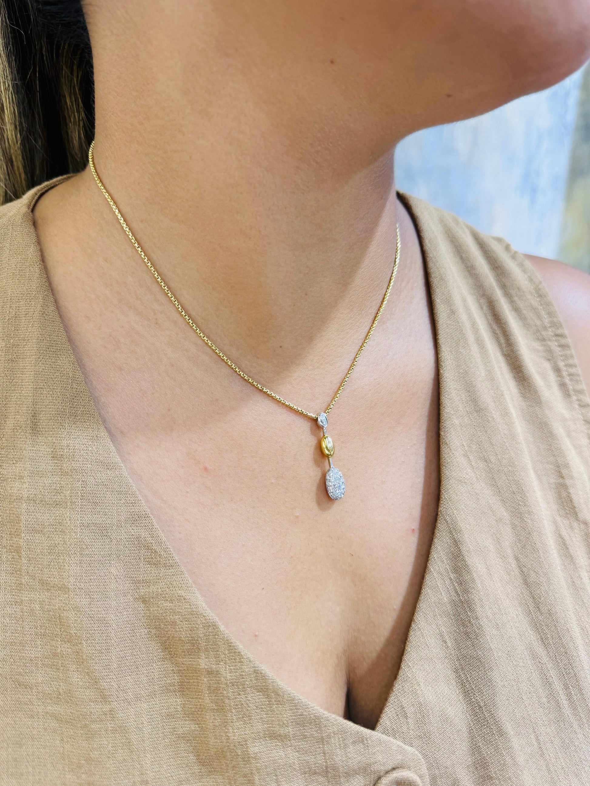 FOPE Italy Two-Tone Diamond Drop Pendant Necklace 18k Gold