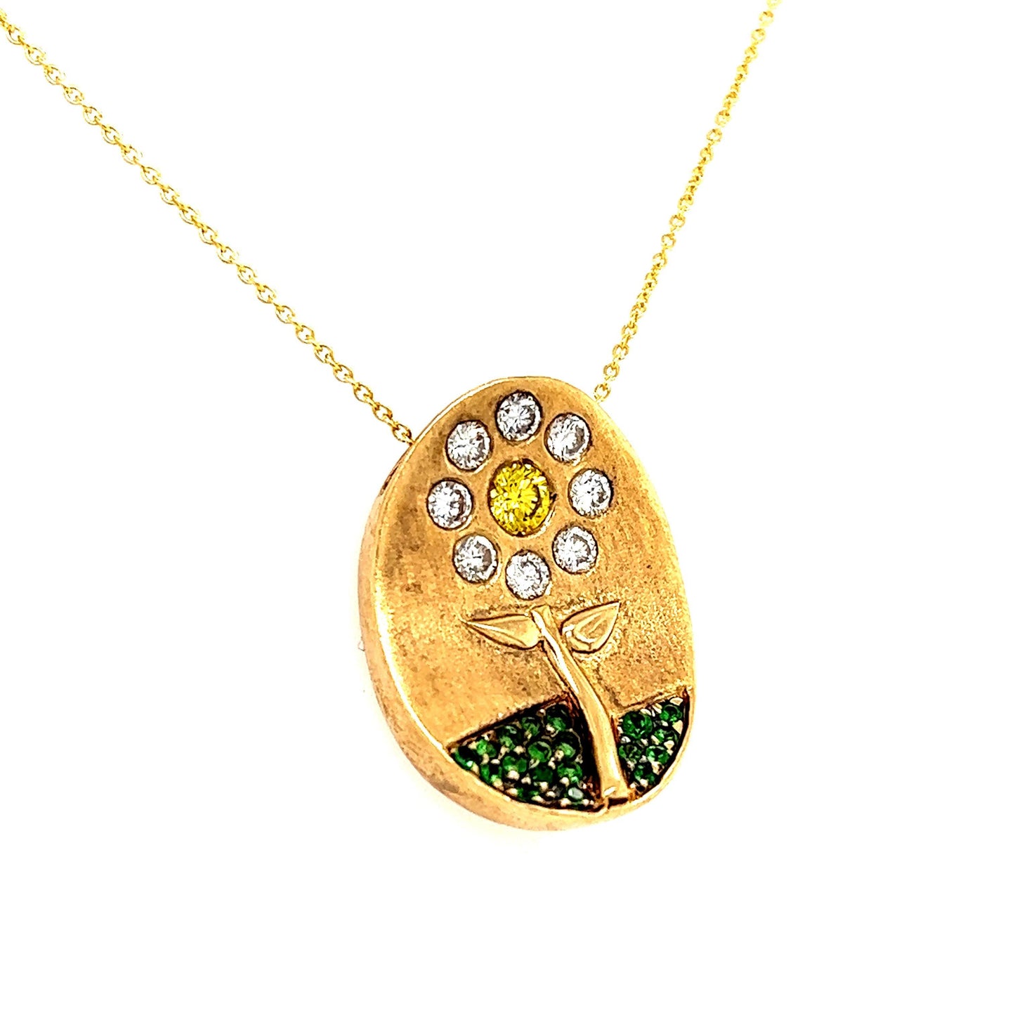Fancy Vivid Yellow Diamond Flower Pendant 18k Gold