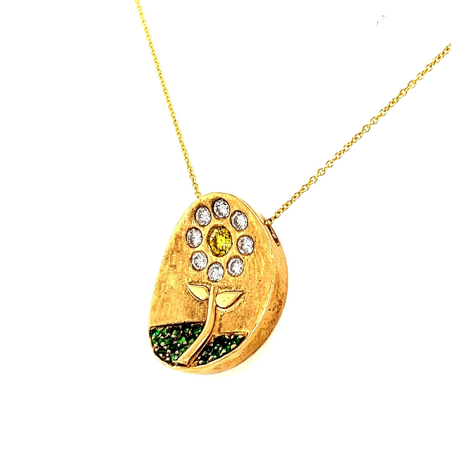Fancy Vivid Yellow Diamond Flower Pendant 18k Gold