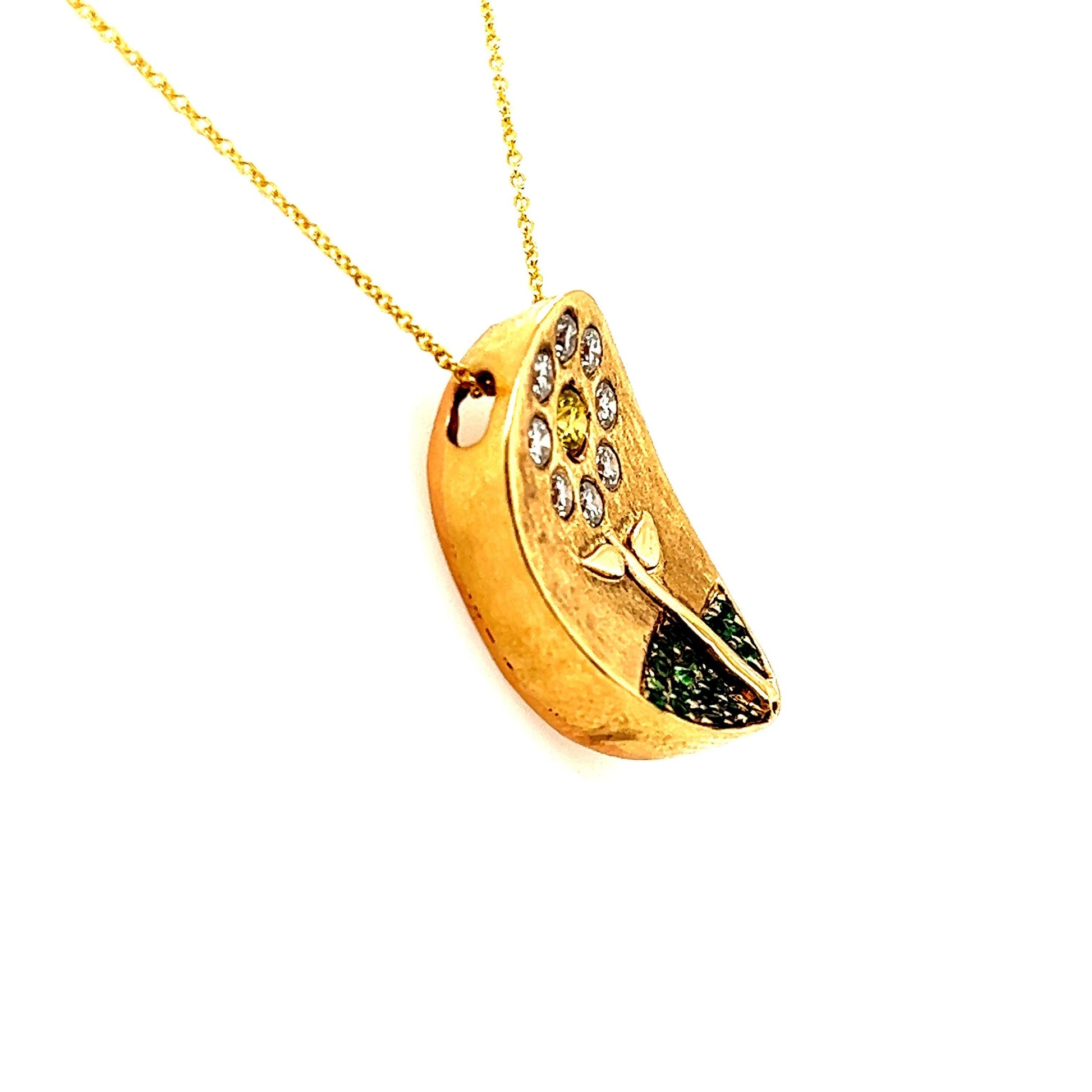 Fancy Vivid Yellow Diamond Flower Pendant 18k Gold