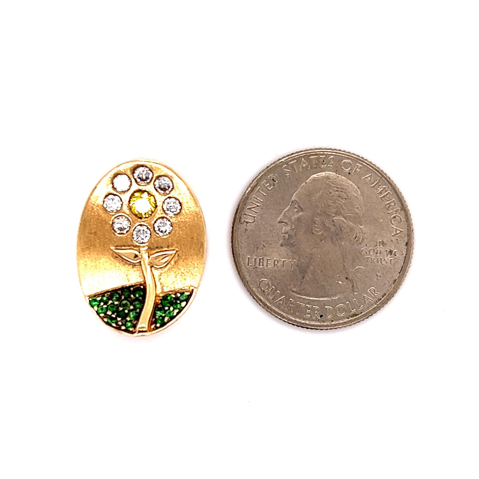 Fancy Vivid Yellow Diamond Flower Pendant 18k Gold