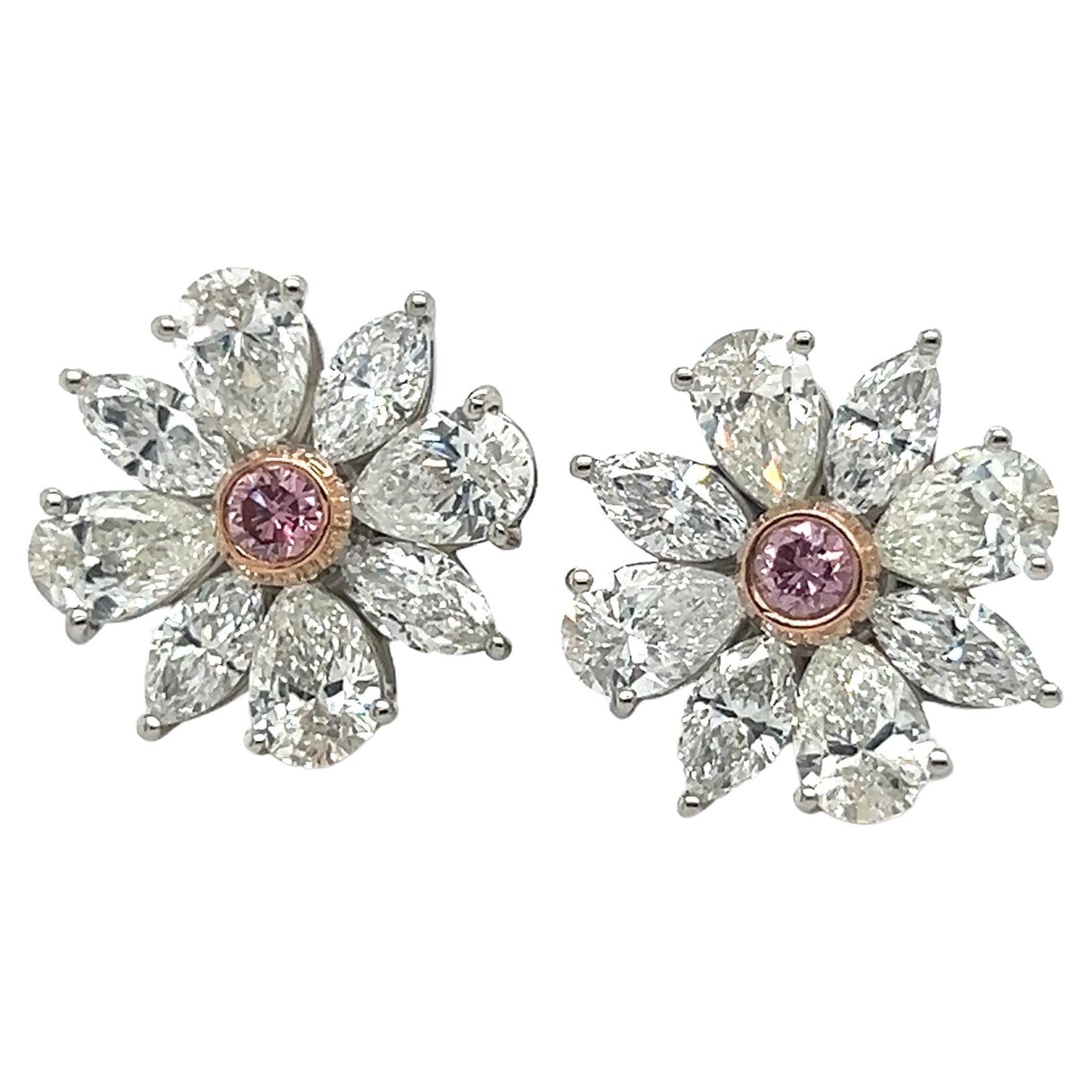 GIA Certified Intense Pink Diamond Cluster Earrings Hand Made Platinum 4.20 Ct.