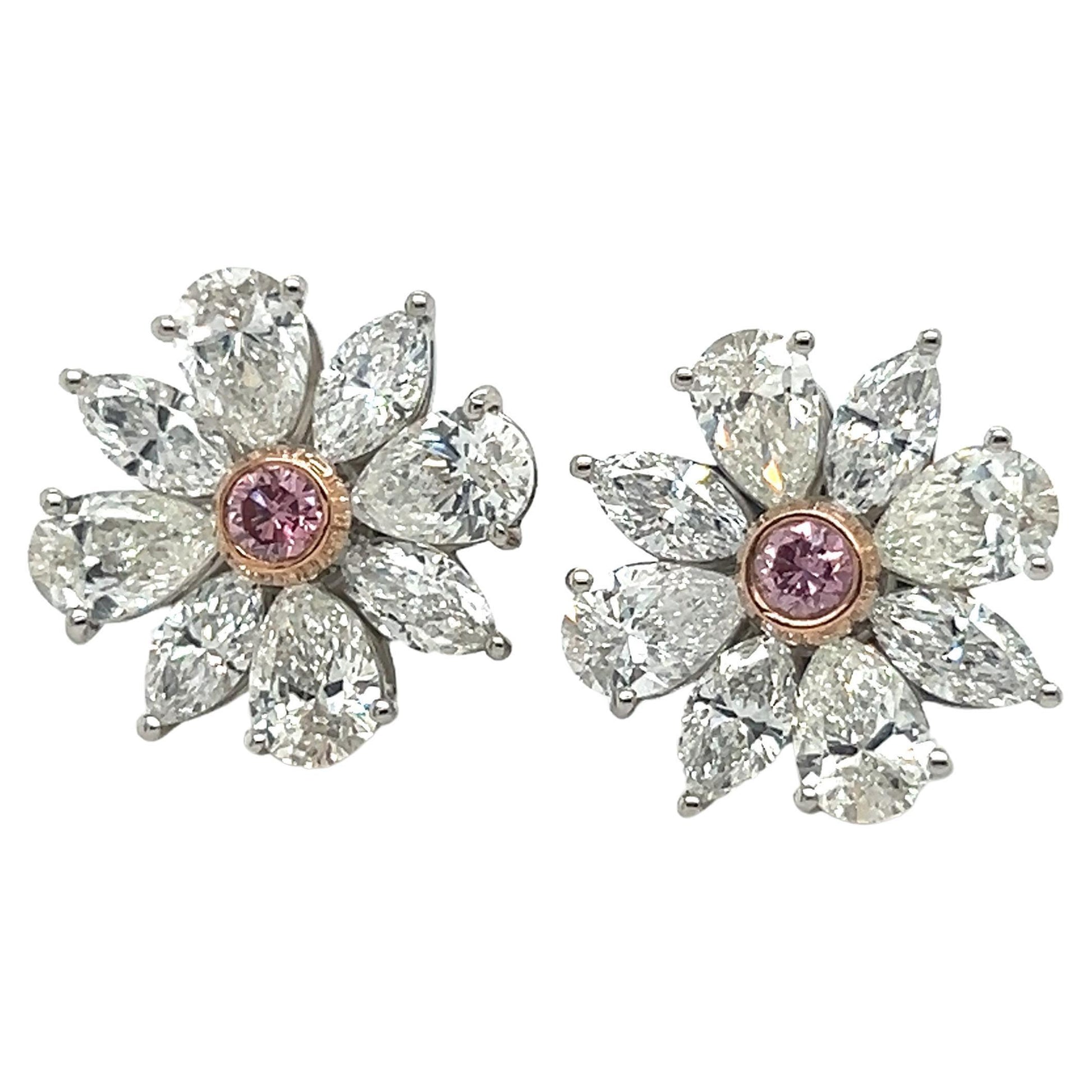 GIA Certified Intense Pink Diamond Cluster Earrings Hand Made Platinum 4.20 Ct.