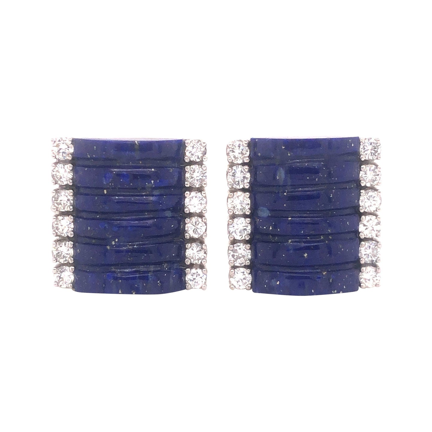 H. Stern Lapis Lazuli & Diamond 18k White Gold Cuff Links