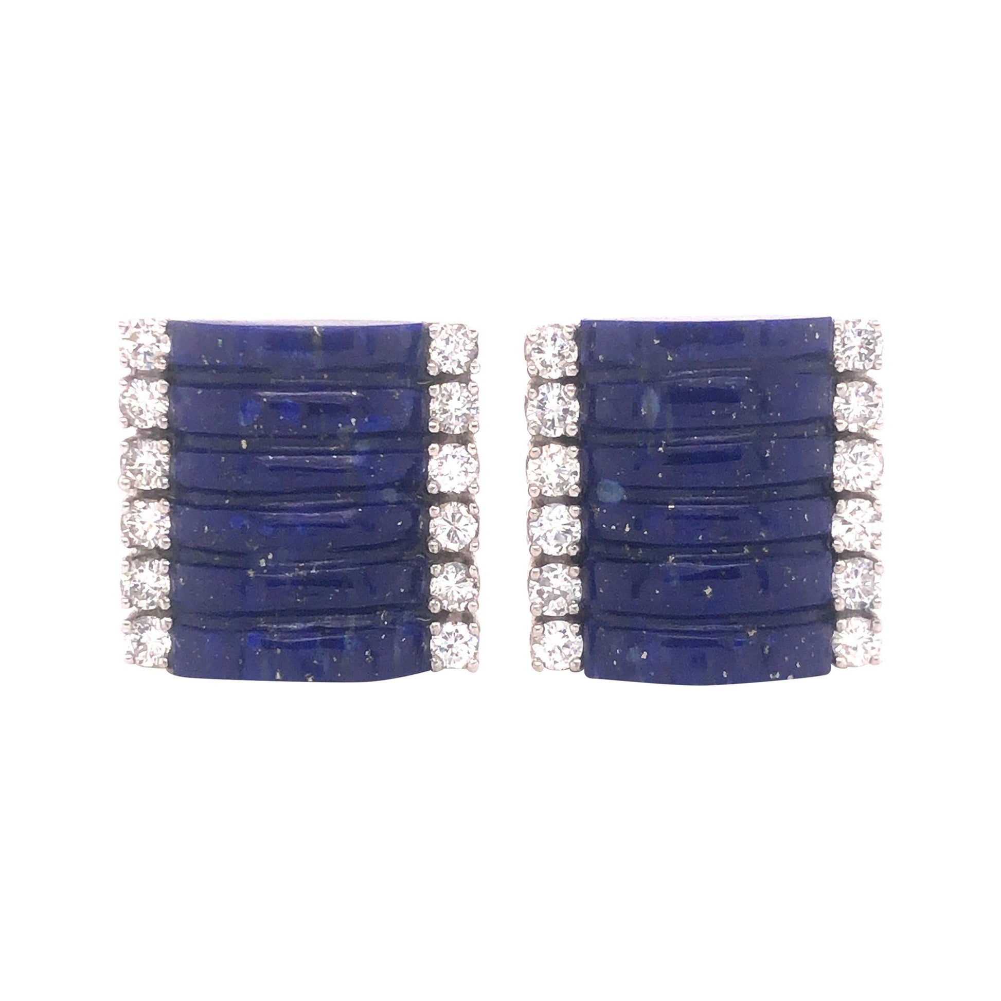 H. Stern Lapis Lazuli & Diamond 18k White Gold Cuff Links