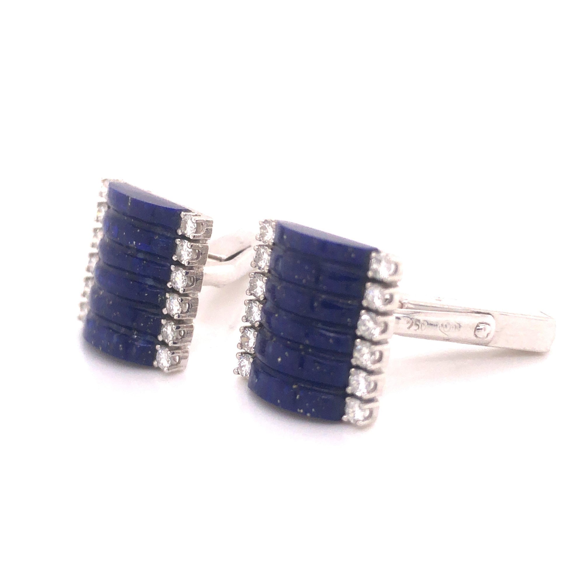 H. Stern Lapis Lazuli & Diamond 18k White Gold Cuff Links
