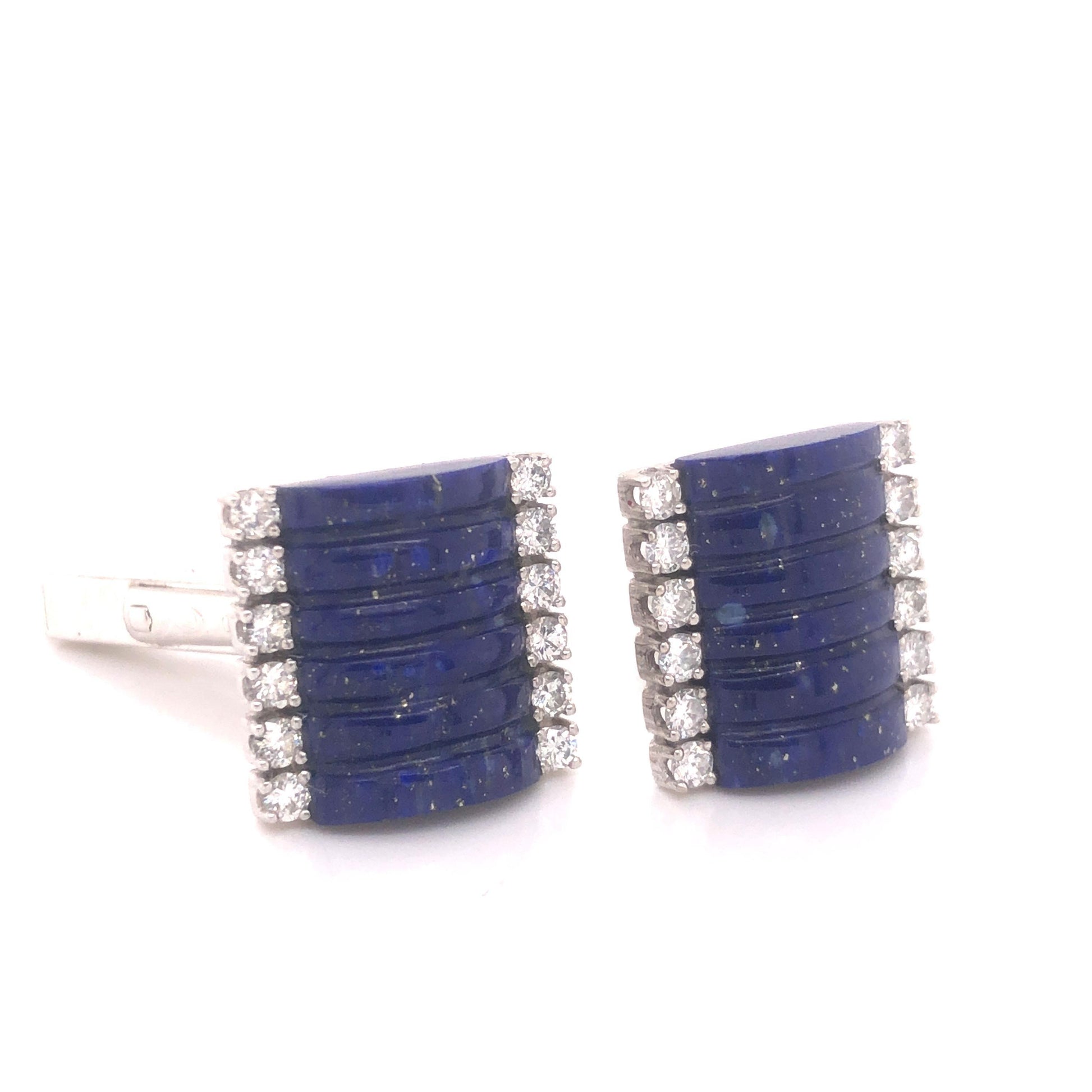 H. Stern Lapis Lazuli & Diamond 18k White Gold Cuff Links