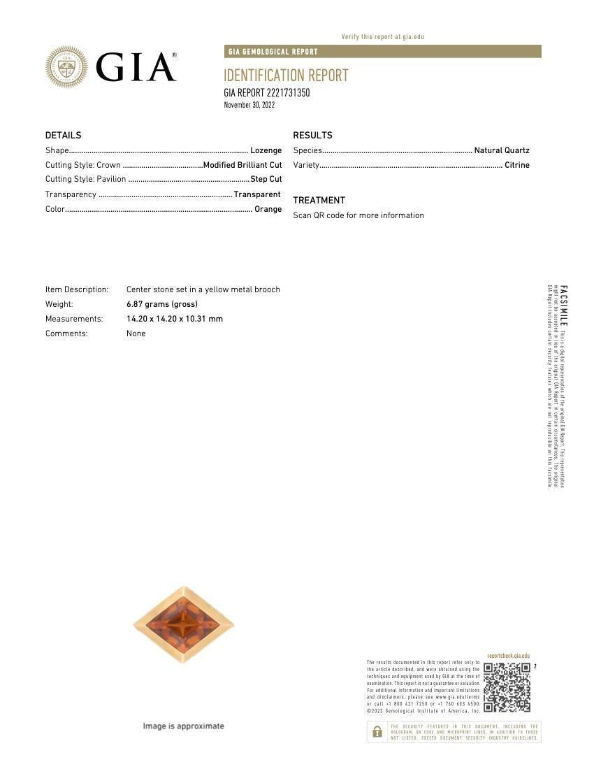 J.E. Caldwell & Co. Citrine Gemstone Shield Brooch Pendant 18k Yellow Gold