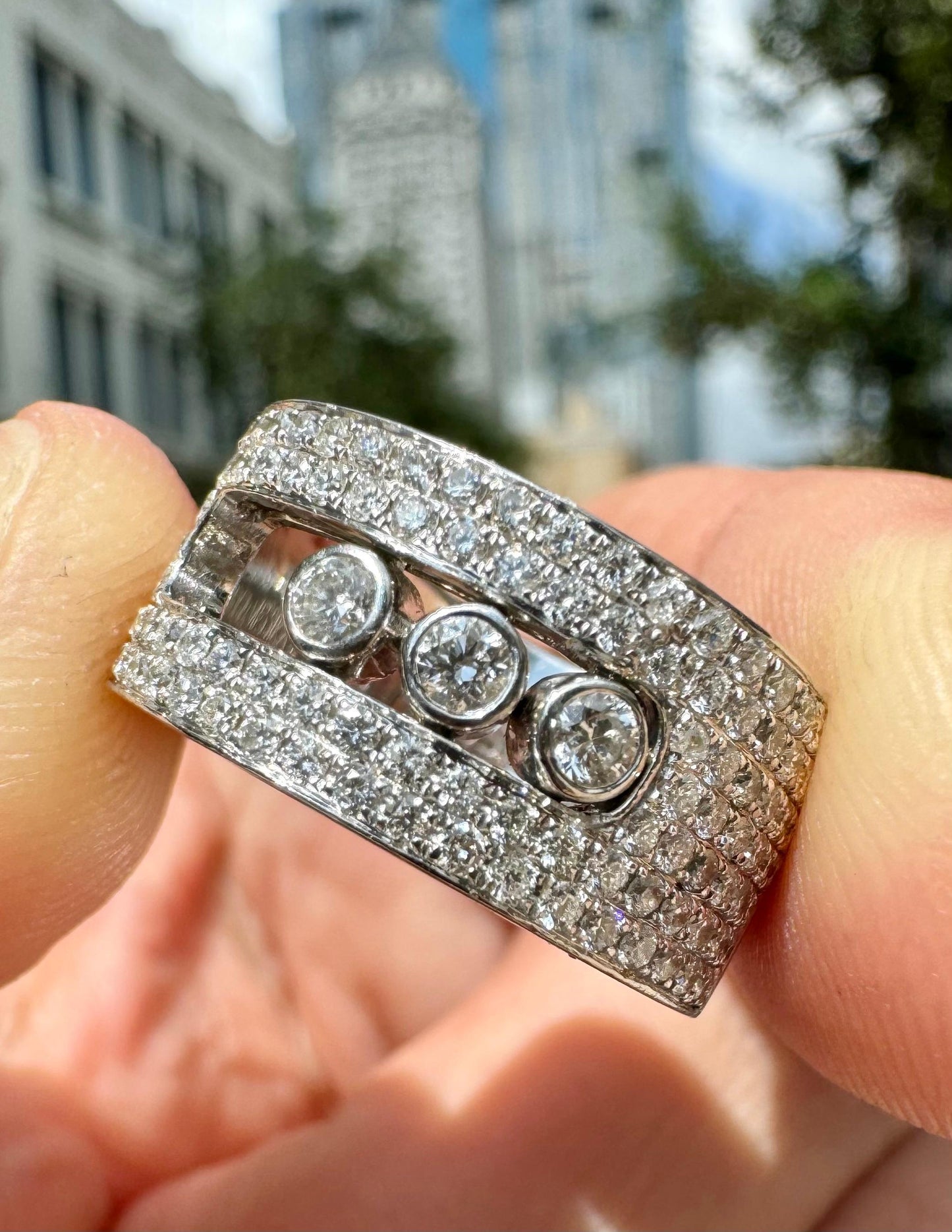 Messika Paris "Move Joaillerie" Rolling Diamond Wide Band Ring 18k White Gold