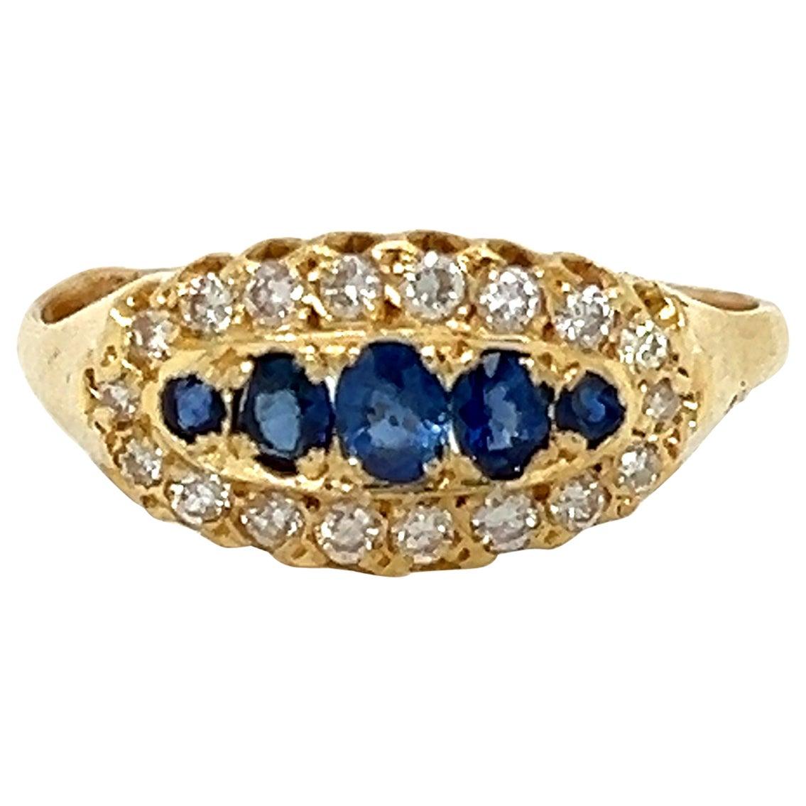 Mid Century Diamond & Blue Sapphire Yellow Gold Statment Ring